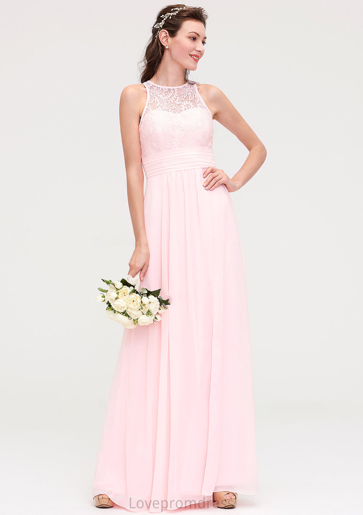 Sleeveless Scoop Neck Chiffon A-line/Princess Long/Floor-Length Bridesmaid Dresseses With Split Lace Abbie DYP0025349