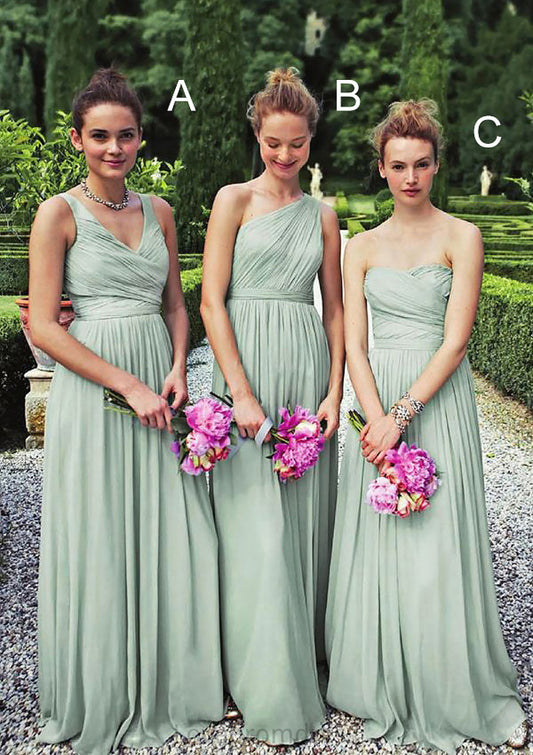 Pleated Sleeveless Floor-Length A-Line Combination Gentle Bridesmaid Dresseses Ana DYP0025353