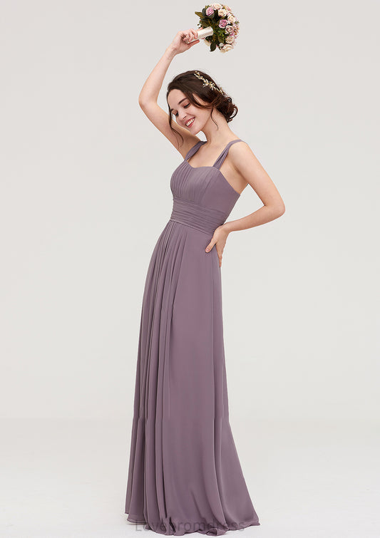 Square Neckline Sleeveless Chiffon Long/Floor-Length A-line/Princess Bridesmaid Dresses With Pleated Sahna DYP0025356