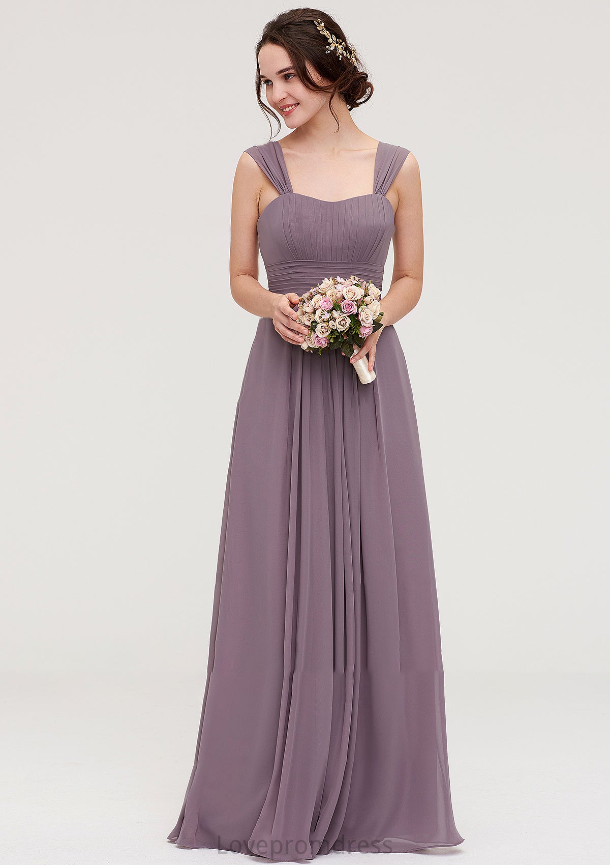 Square Neckline Sleeveless Chiffon Long/Floor-Length A-line/Princess Bridesmaid Dresses With Pleated Sahna DYP0025356