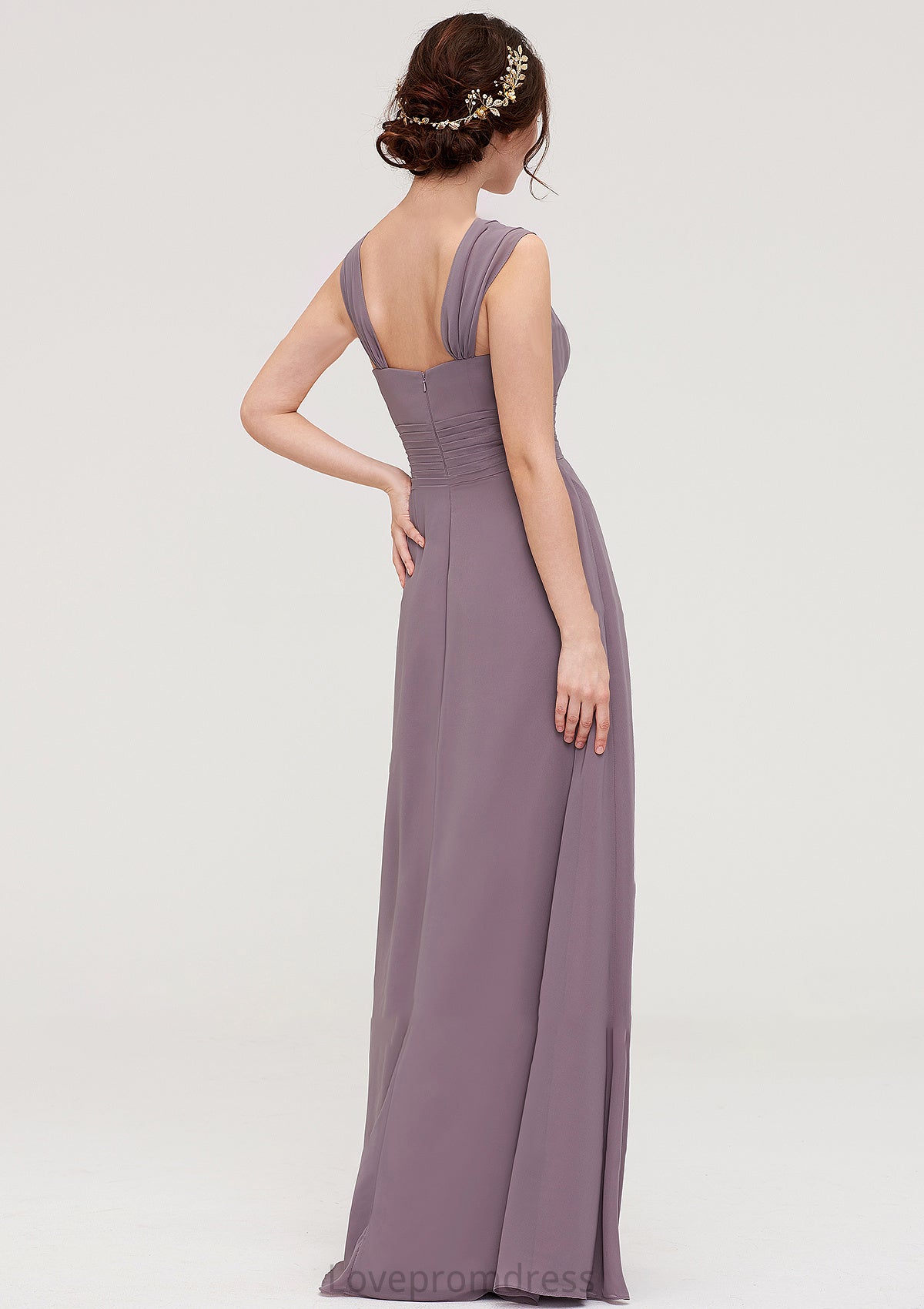 Square Neckline Sleeveless Chiffon Long/Floor-Length A-line/Princess Bridesmaid Dresses With Pleated Sahna DYP0025356