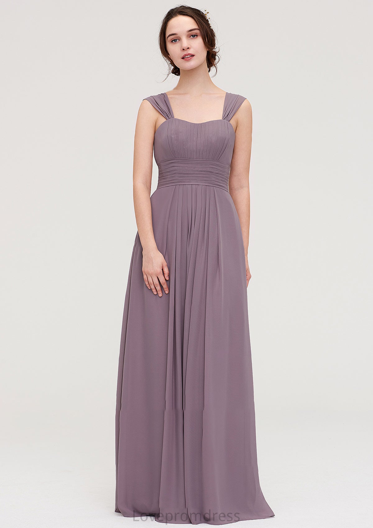 Square Neckline Sleeveless Chiffon Long/Floor-Length A-line/Princess Bridesmaid Dresses With Pleated Sahna DYP0025356