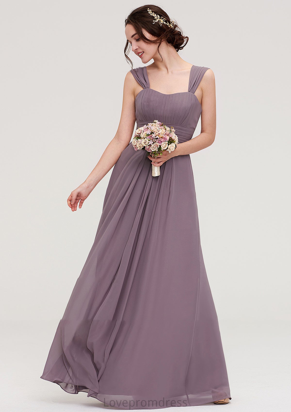 Square Neckline Sleeveless Chiffon Long/Floor-Length A-line/Princess Bridesmaid Dresses With Pleated Sahna DYP0025356