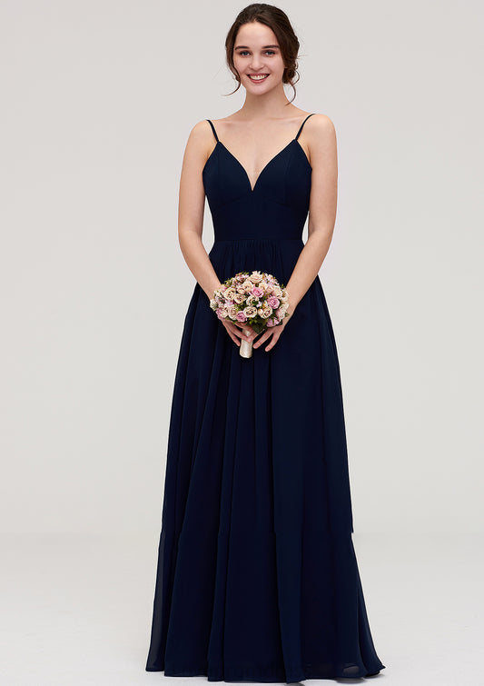 Sleeveless V Neck A-line/Princess Chiffon Long/Floor-Length Bridesmaid Dresseses With Pleated Annabelle DYP0025357