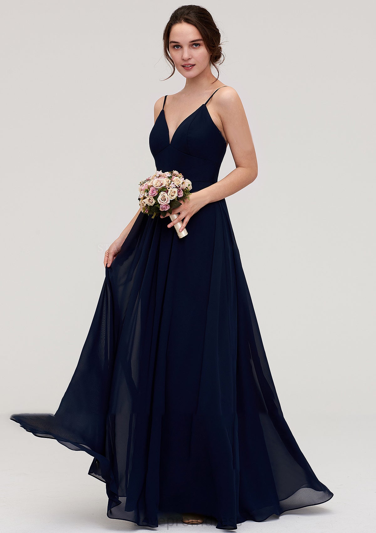 Sleeveless V Neck A-line/Princess Chiffon Long/Floor-Length Bridesmaid Dresseses With Pleated Annabelle DYP0025357