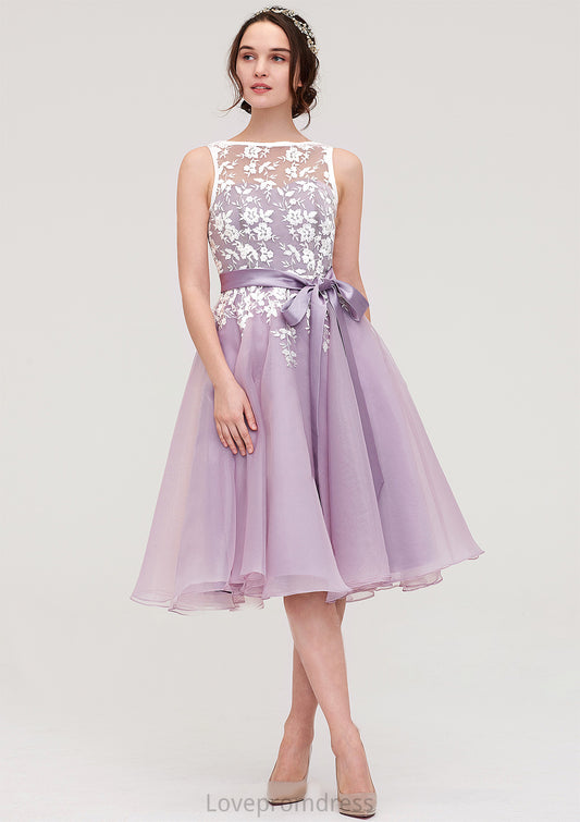 Bateau Sleeveless Organza Knee-Length A-line/Princess Bridesmaid Dresses With Sashes Lace Kristin DYP0025358