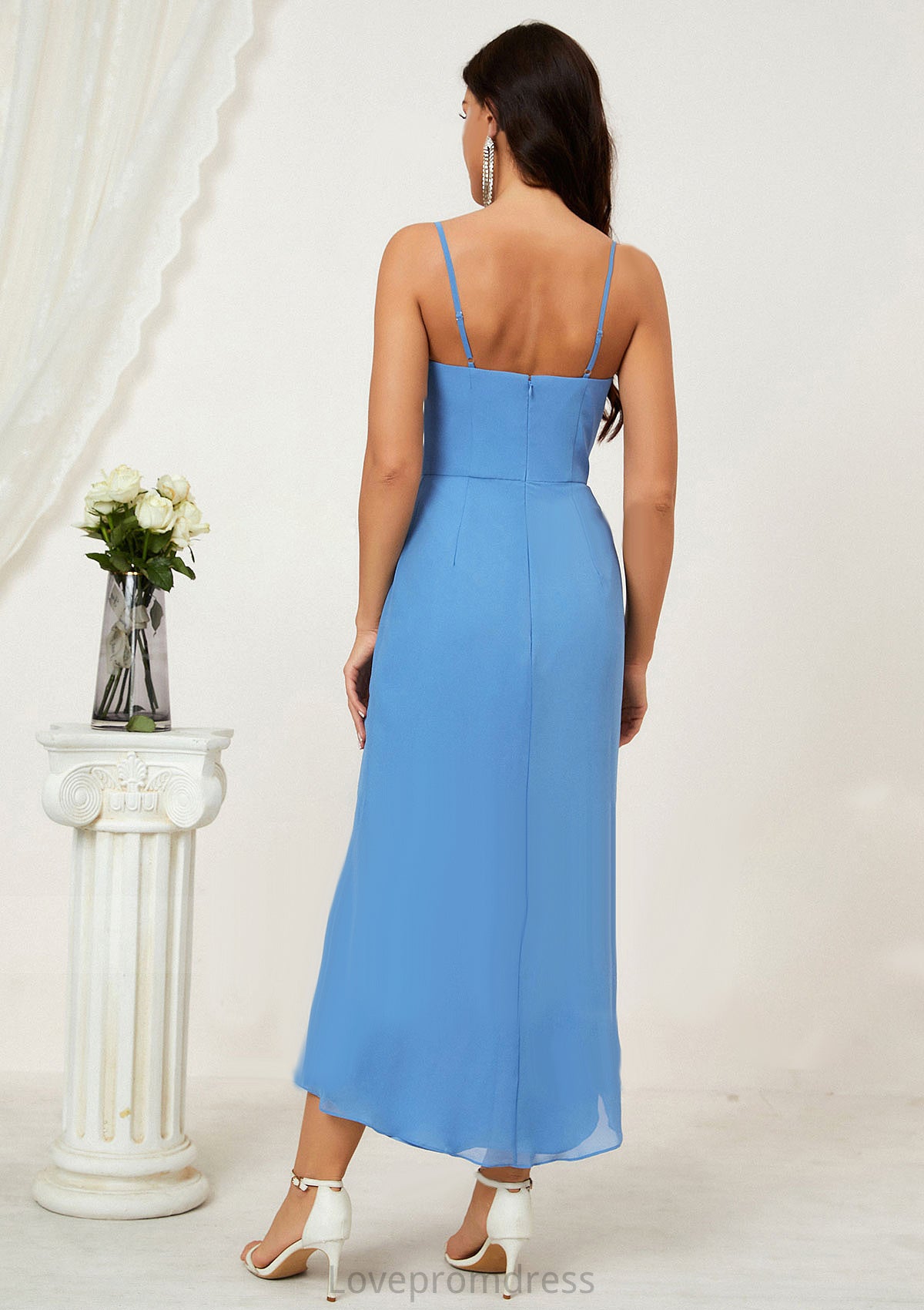 Sheath/Column Sweetheart Sleeveless Chiffon Asymmetrical Bridesmaid Dresses With Pleated Split Mikaela DYP0025359