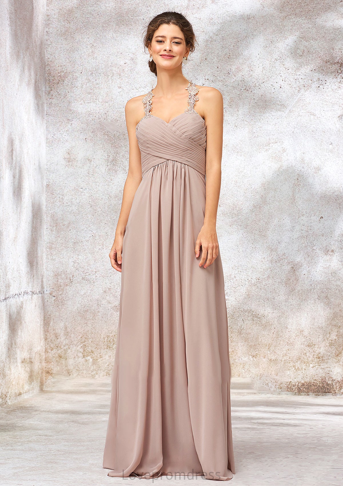 A-line Sweetheart Sleeveless Chiffon Long/Floor-Length Bridesmaid Dresses With Lace Pleated Shaniya DYP0025365