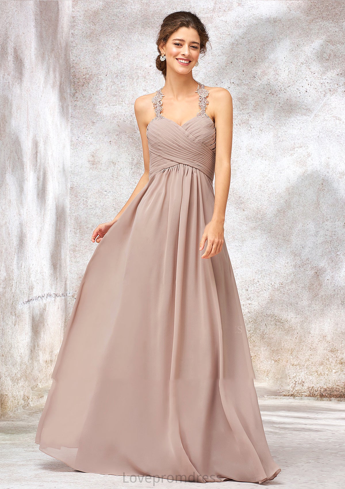 A-line Sweetheart Sleeveless Chiffon Long/Floor-Length Bridesmaid Dresses With Lace Pleated Shaniya DYP0025365