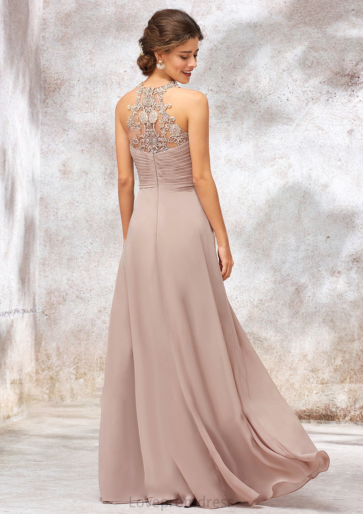 A-line Sweetheart Sleeveless Chiffon Long/Floor-Length Bridesmaid Dresses With Lace Pleated Shaniya DYP0025365