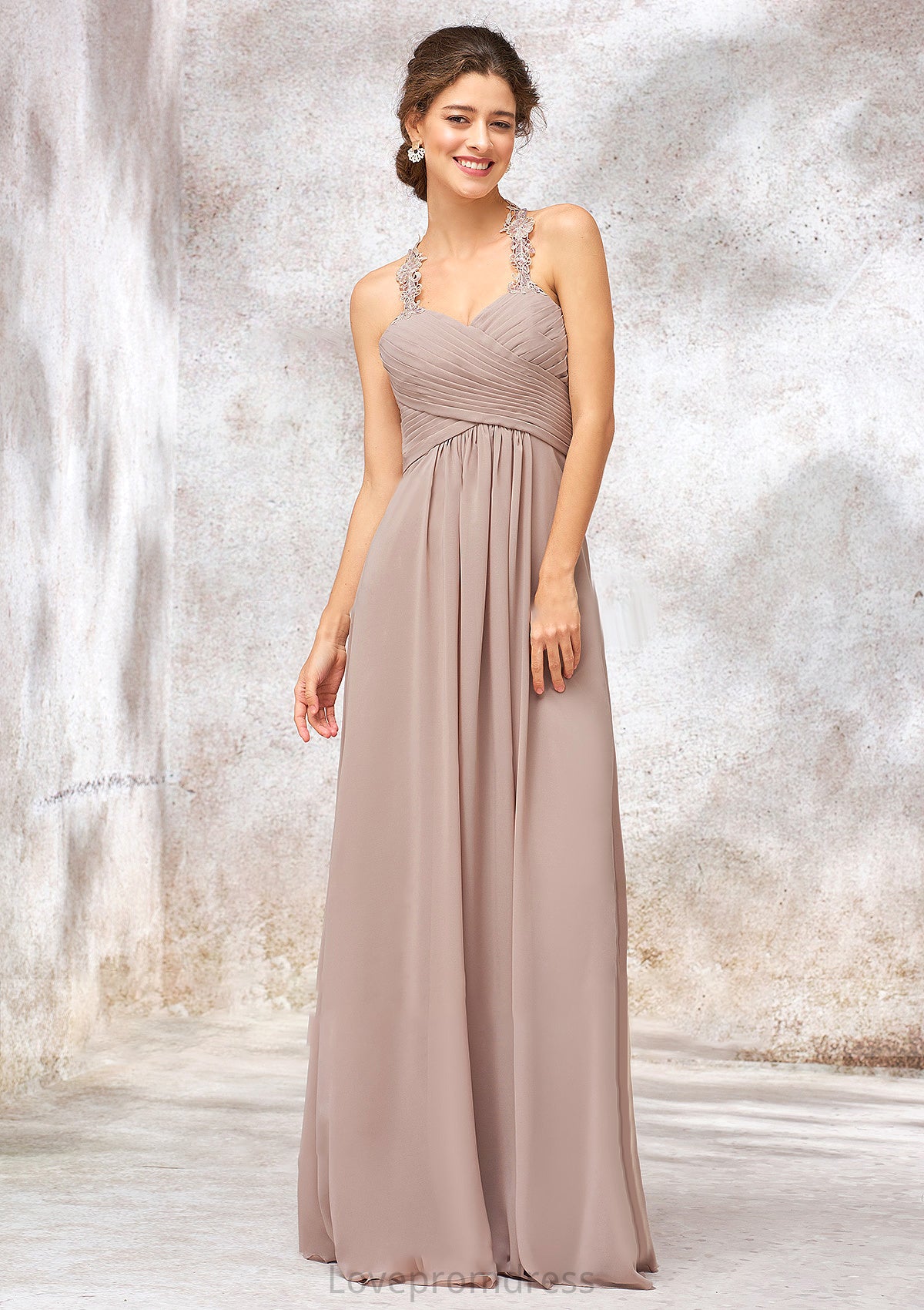 A-line Sweetheart Sleeveless Chiffon Long/Floor-Length Bridesmaid Dresses With Lace Pleated Shaniya DYP0025365