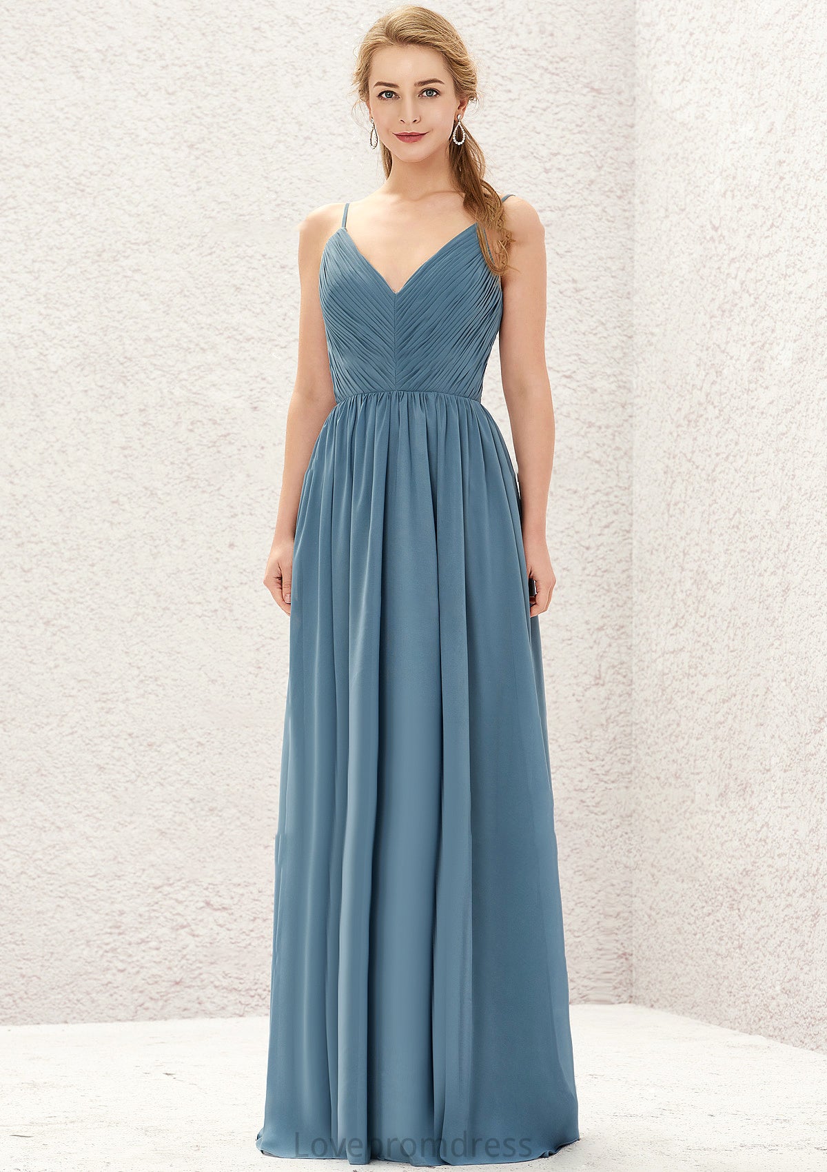 A-line V Neck Sleeveless Chiffon Long/Floor-Length Bridesmaid Dresses With Pleated Ann DYP0025370