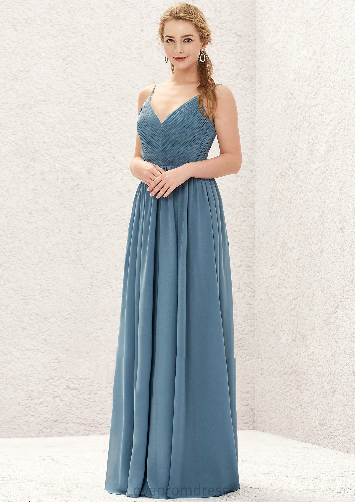 A-line V Neck Sleeveless Chiffon Long/Floor-Length Bridesmaid Dresses With Pleated Ann DYP0025370