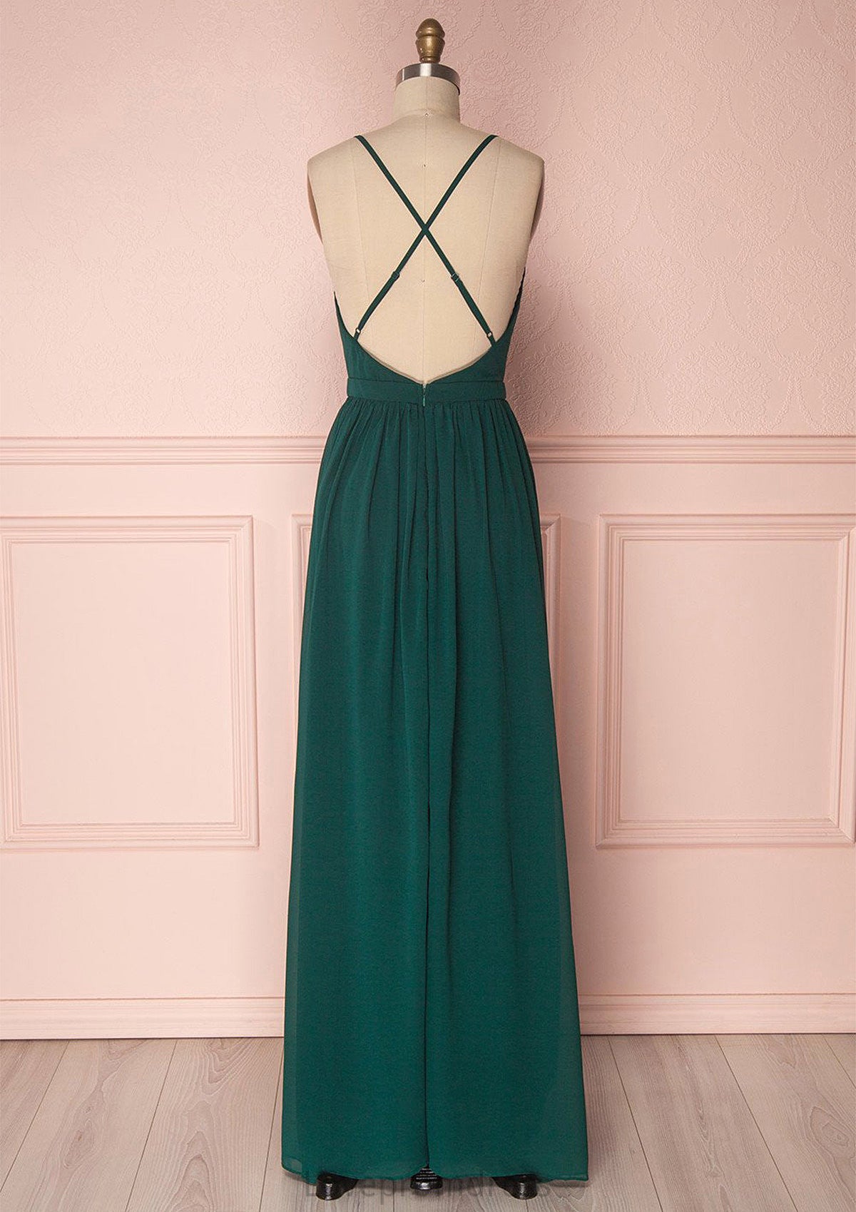 A-line V Neck Sleeveless Long/Floor-Length Chiffon Bridesmaid Dresses With Pleated Rita DYP0025377