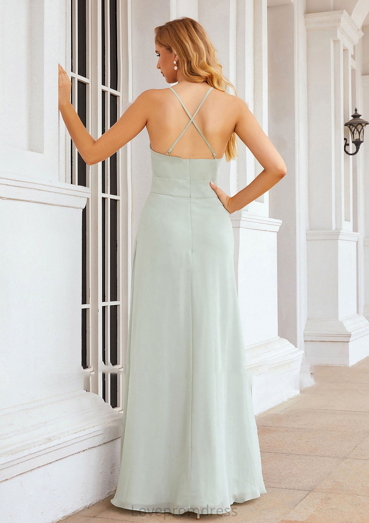 A-line Scoop Neck Sleeveless Long/Floor-Length Chiffon Bridesmaid Dresses With Pleated Pockets Journey DYP0025378