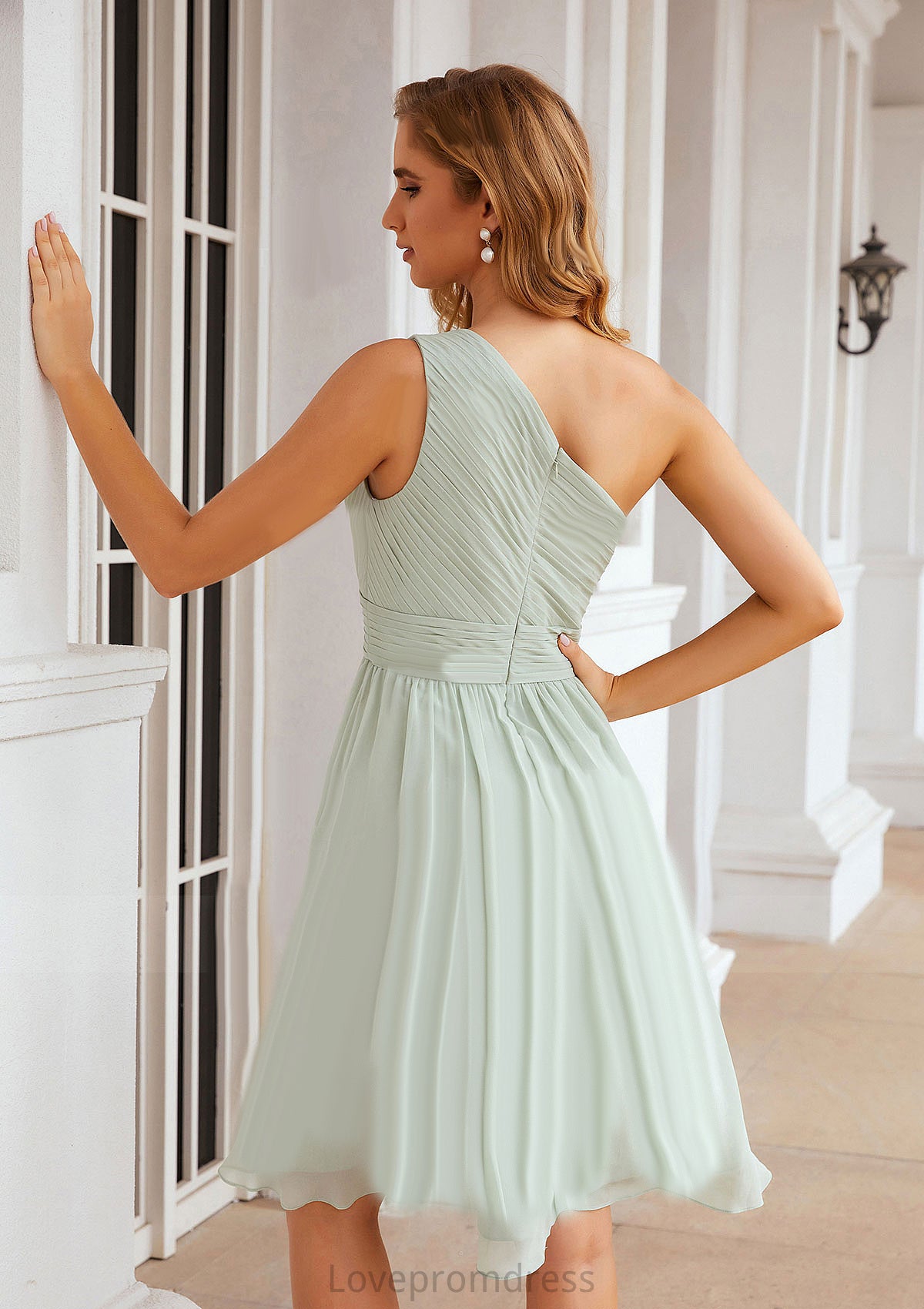 A-line One-Shoulder Sleeveless Chiffon Knee-Length Bridesmaid Dresses With Pleated Brynn DYP0025379