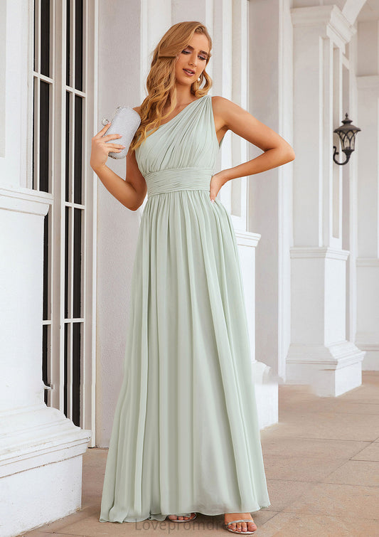 A-line One-Shoulder Sleeveless Chiffon Long/Floor-Length Bridesmaid Dresses With Pleated Grace DYP0025382