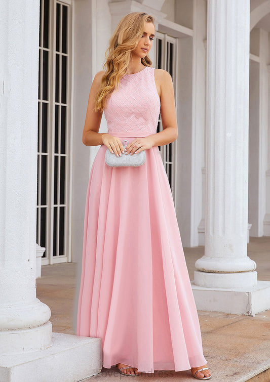 A-line Scalloped Neck Sleeveless Chiffon Long/Floor-Length Bridesmaid Dresses With Beading Alice DYP0025393