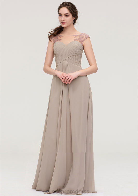 Sleeveless Scoop Neck Long/Floor-Length A-line/Princess Chiffon Bridesmaid Dresses With Pleated Beading -Bridesmaid Dresseses
 Joanne DYP0025396