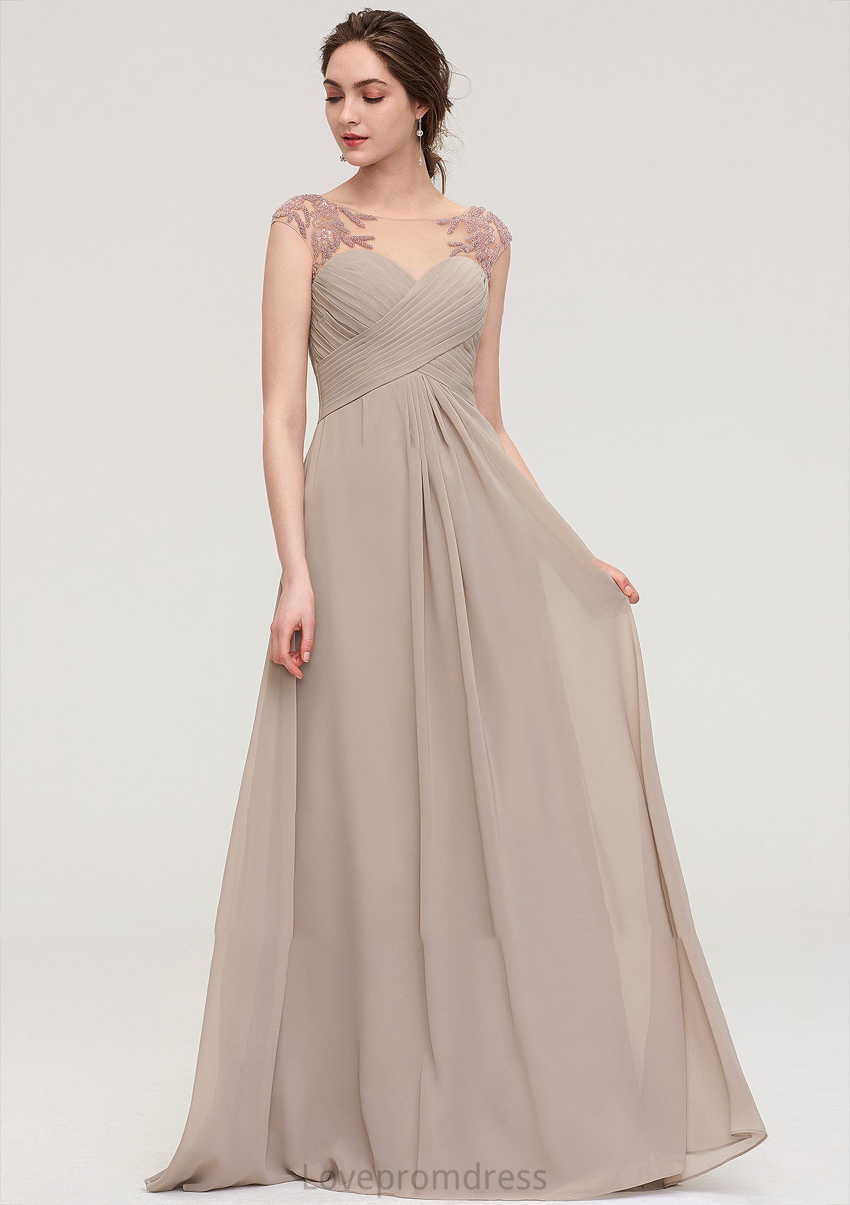 Sleeveless Scoop Neck Long/Floor-Length A-line/Princess Chiffon Bridesmaid Dresses With Pleated Beading -Bridesmaid Dresseses
 Joanne DYP0025396