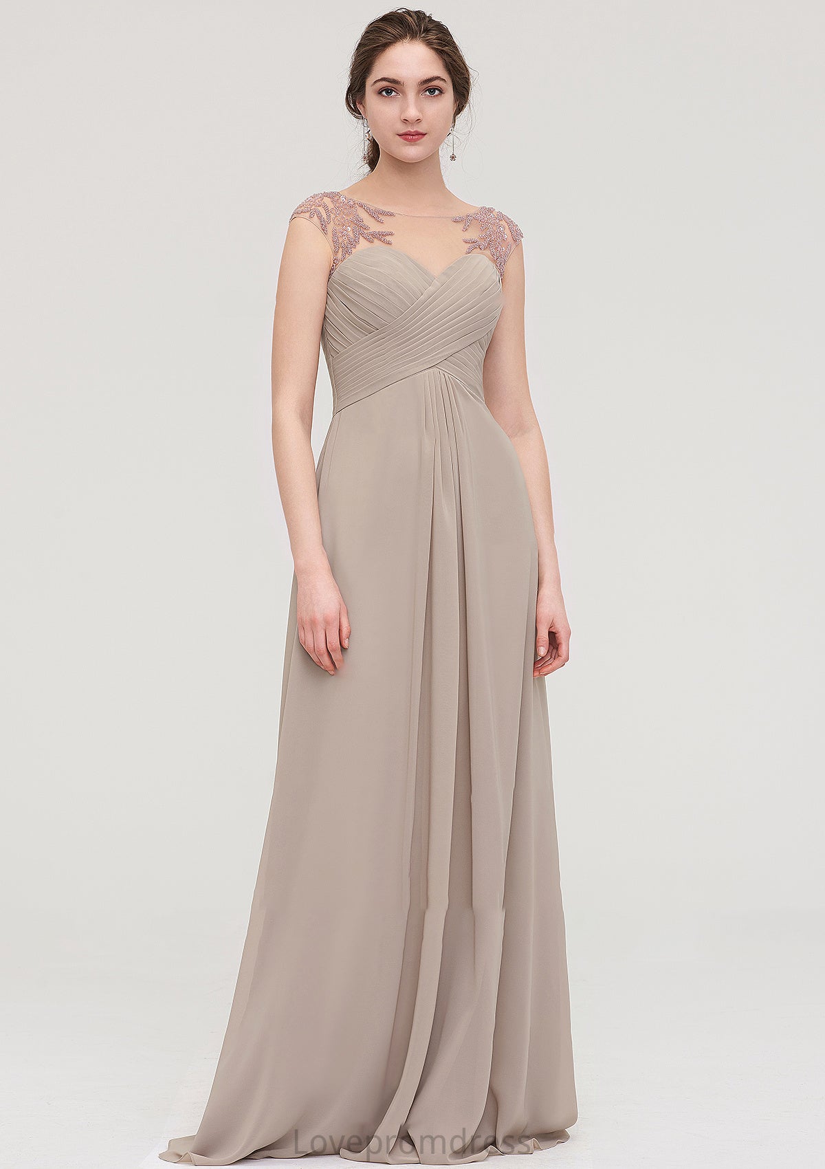 Sleeveless Scoop Neck Long/Floor-Length A-line/Princess Chiffon Bridesmaid Dresses With Pleated Beading -Bridesmaid Dresseses
 Joanne DYP0025396