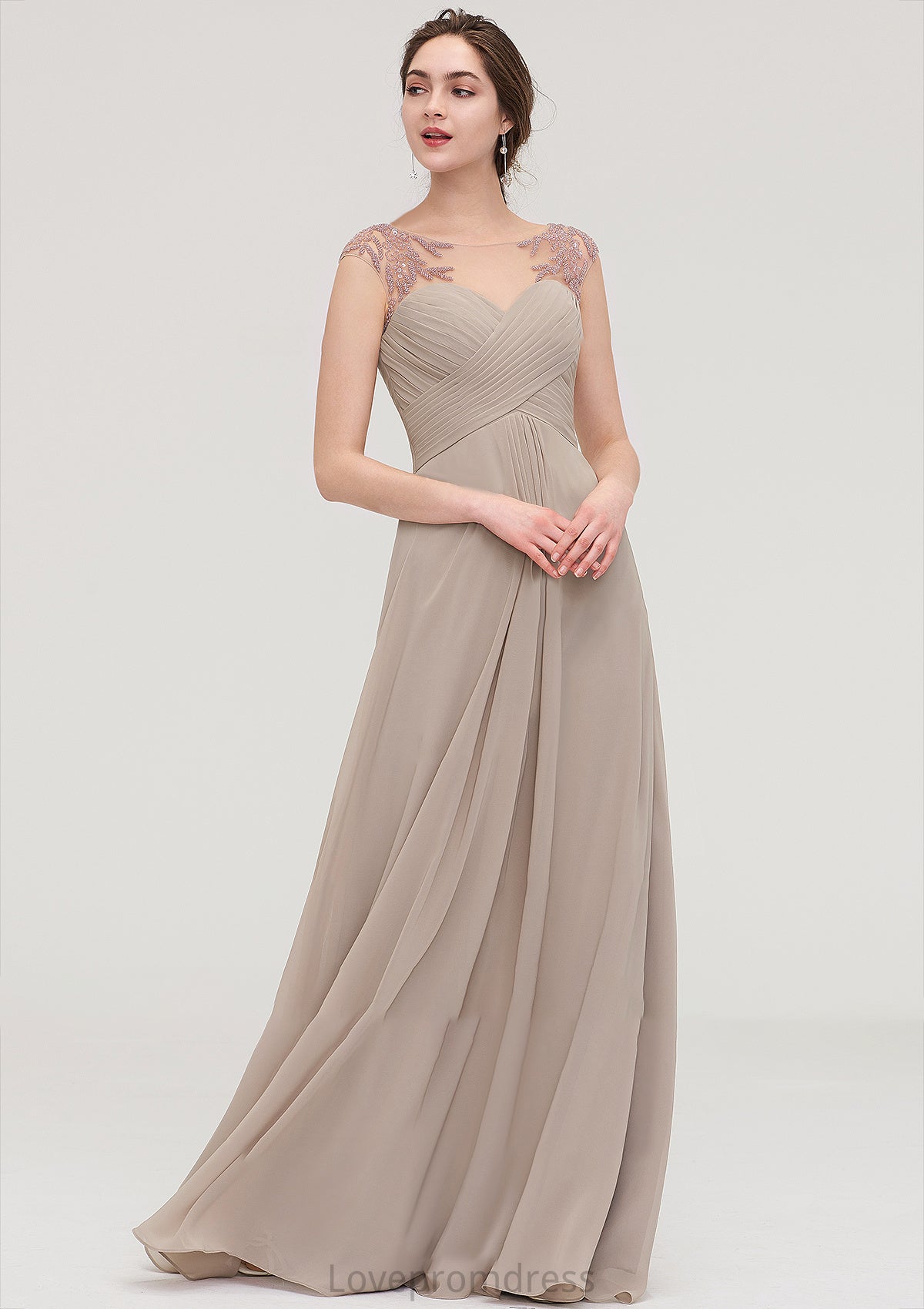 Sleeveless Scoop Neck Long/Floor-Length A-line/Princess Chiffon Bridesmaid Dresses With Pleated Beading -Bridesmaid Dresseses
 Joanne DYP0025396