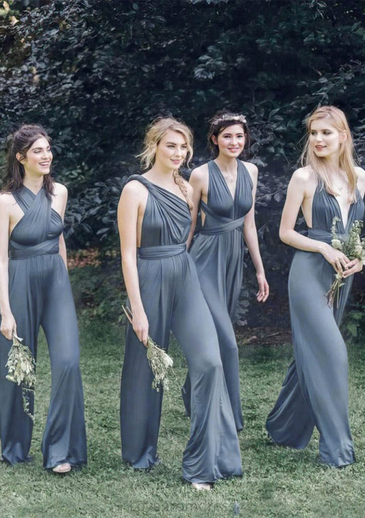 Jumpsuit/Pantsuit Sleeveless Long/Floor-Length Jersey Bridesmaid Dresses With Pleated Jasmine DYP0025397