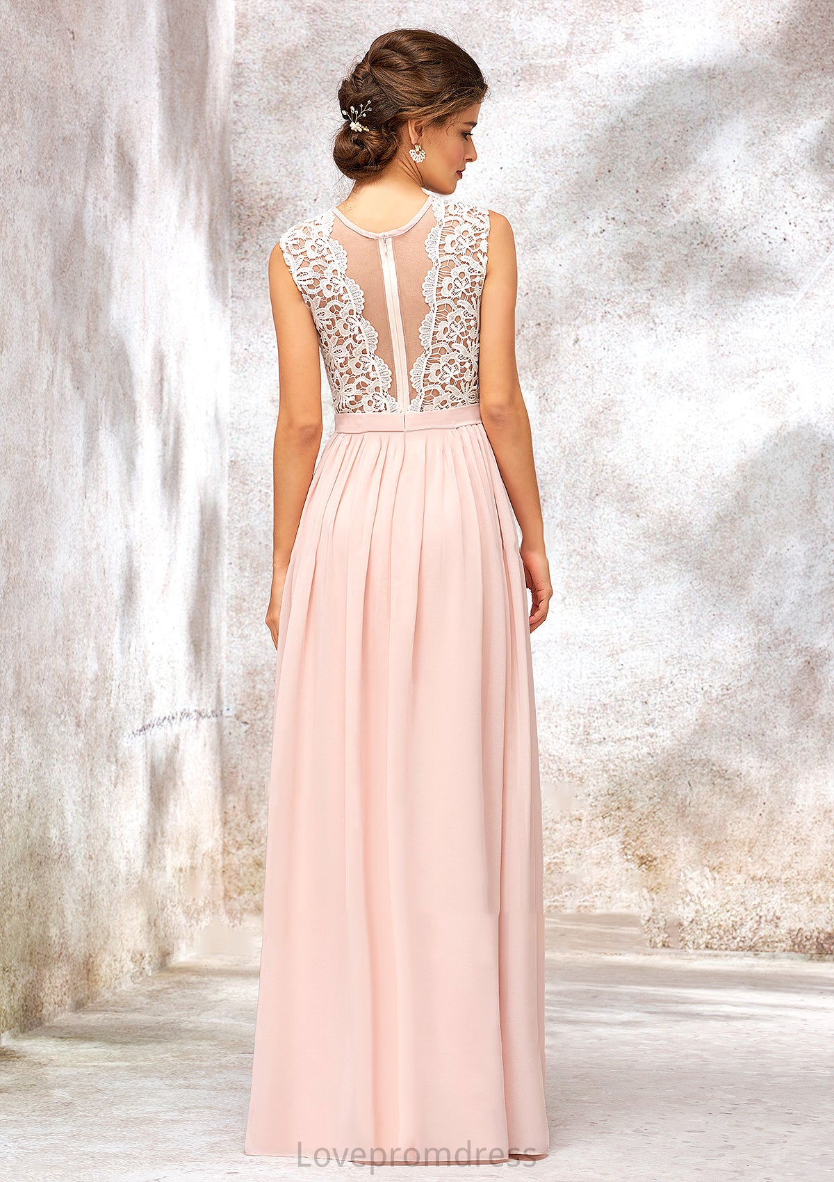 Scoop Neck Sleeveless Long/Floor-Length Chiffon A-line/Princess Bridesmaid Dresses With Lace Aracely DYP0025398