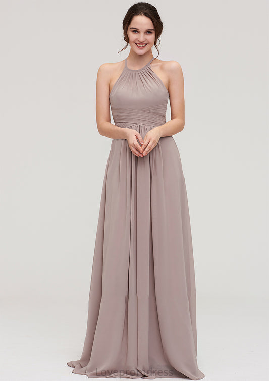 Scoop Neck Sleeveless A-line/Princess Chiffon Long/Floor-Length Bridesmaid Dresseses With Pleated Dana DYP0025399