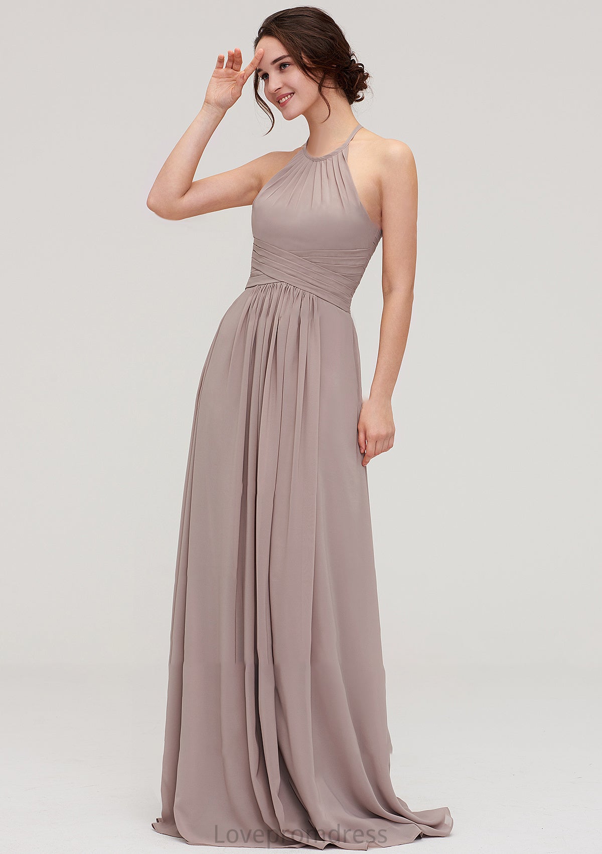 Scoop Neck Sleeveless A-line/Princess Chiffon Long/Floor-Length Bridesmaid Dresseses With Pleated Dana DYP0025399