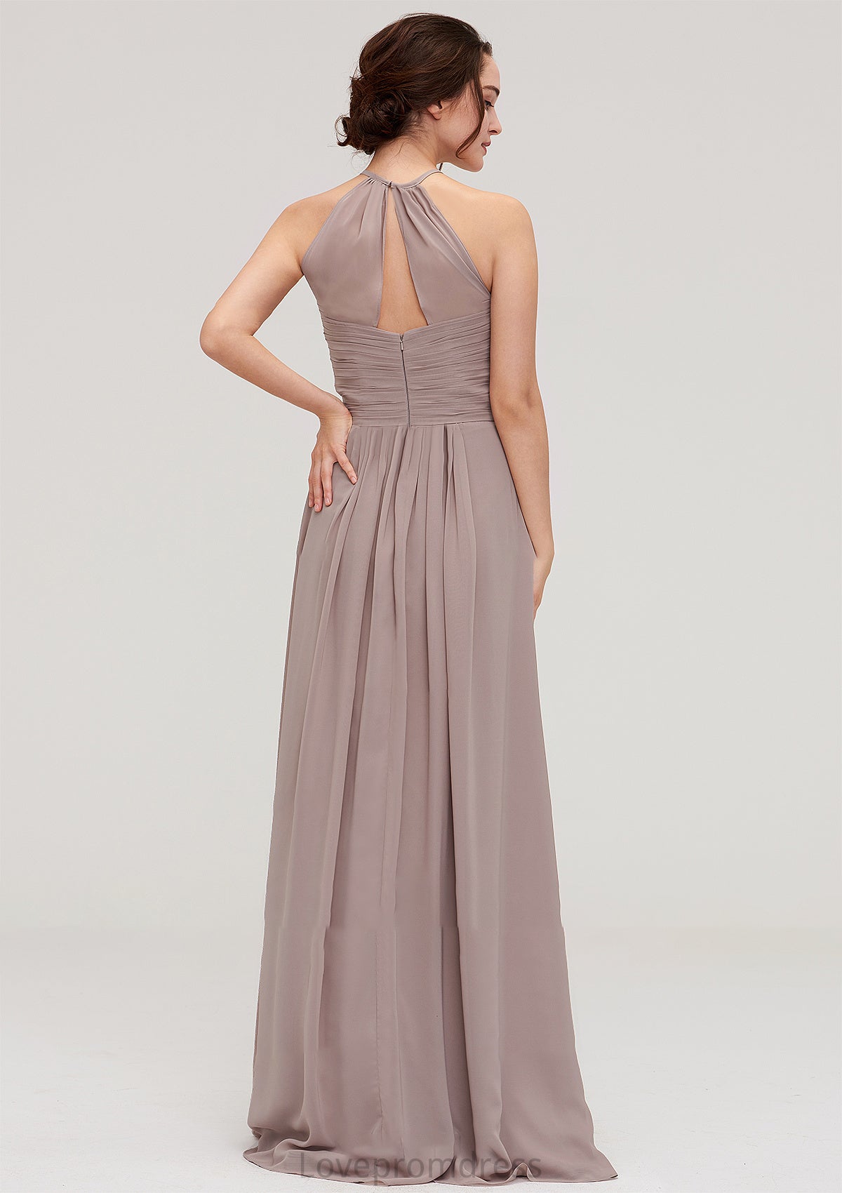 Scoop Neck Sleeveless A-line/Princess Chiffon Long/Floor-Length Bridesmaid Dresseses With Pleated Dana DYP0025399