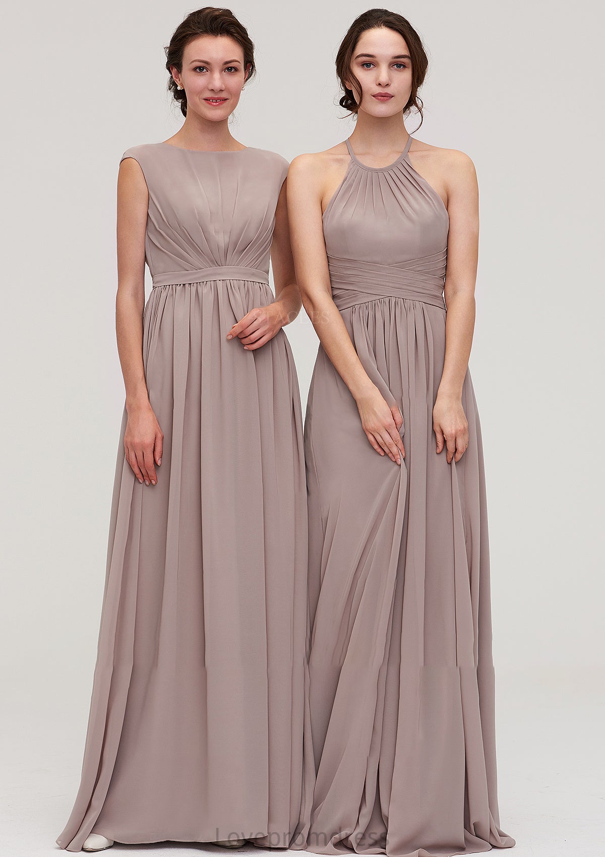 Scoop Neck Sleeveless A-line/Princess Chiffon Long/Floor-Length Bridesmaid Dresseses With Pleated Dana DYP0025399