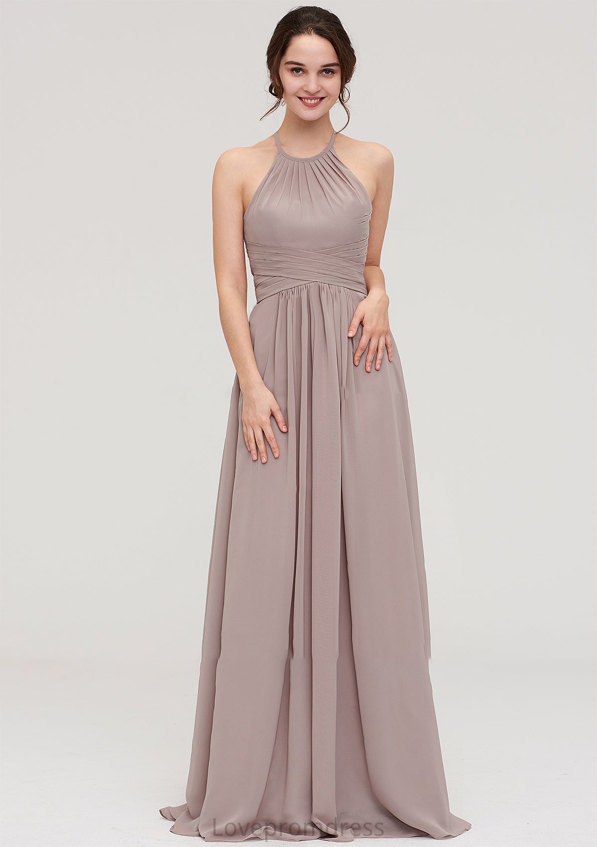 Scoop Neck Sleeveless A-line/Princess Chiffon Long/Floor-Length Bridesmaid Dresseses With Pleated Dana DYP0025399