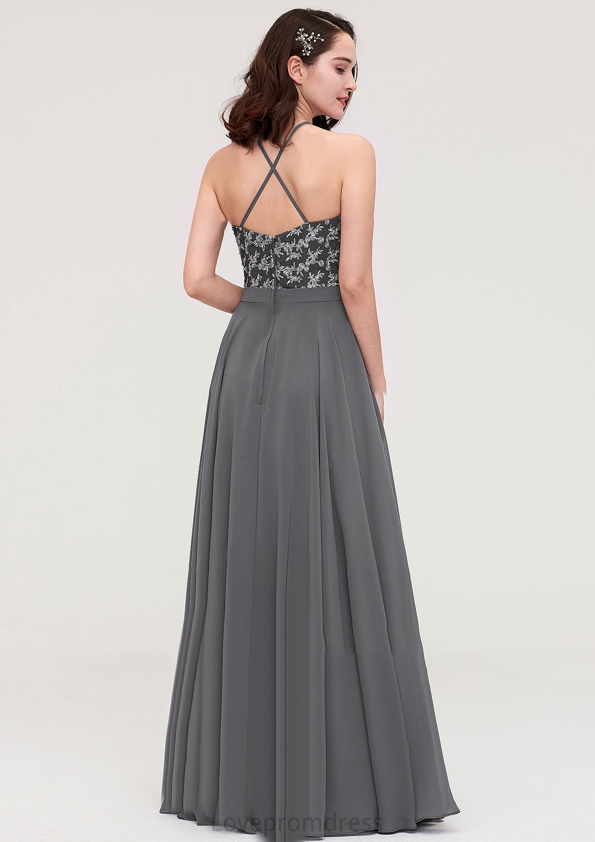 A-line/Princess Halter Long/Floor-Length Chiffon A-line/Princess Bridesmaid Dresses With Appliqued Chloe DYP0025402