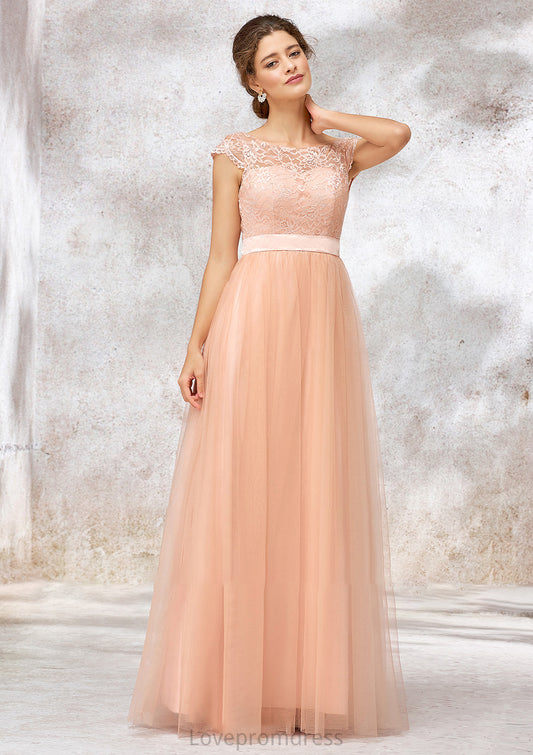 Sleeveless Bateau Long/Floor-Length Tulle A-line/Princess Bridesmaid Dresses With Sashes Lace Viv DYP0025405