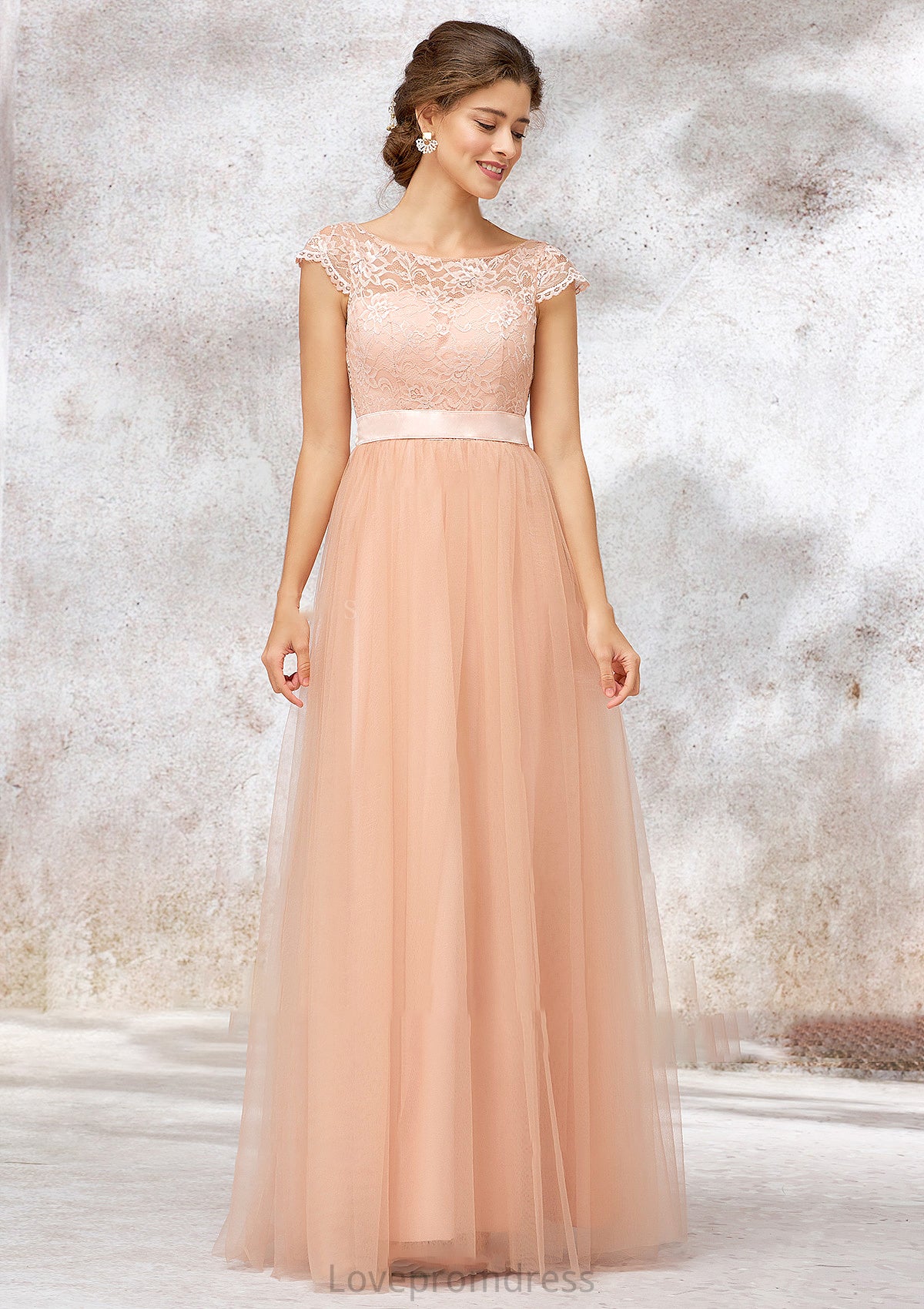 Sleeveless Bateau Long/Floor-Length Tulle A-line/Princess Bridesmaid Dresses With Sashes Lace Viv DYP0025405