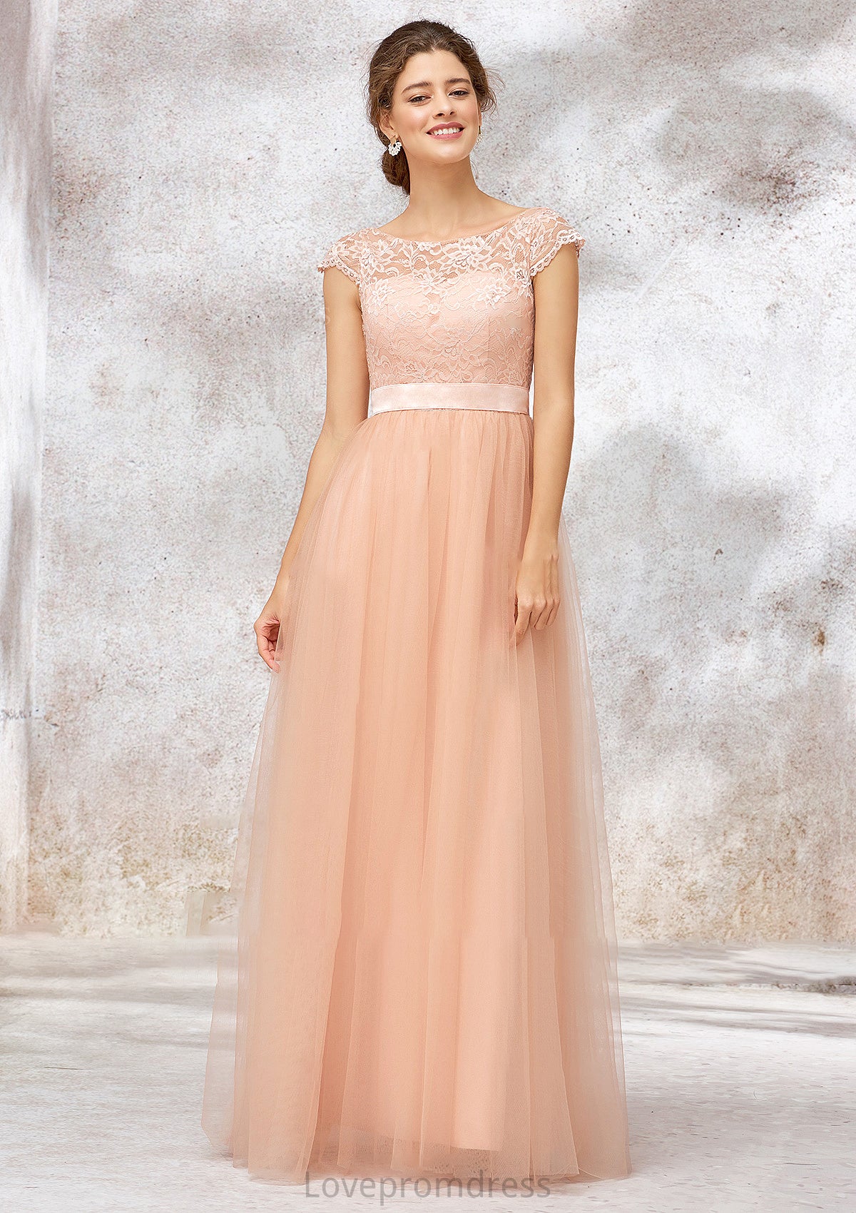 Sleeveless Bateau Long/Floor-Length Tulle A-line/Princess Bridesmaid Dresses With Sashes Lace Viv DYP0025405