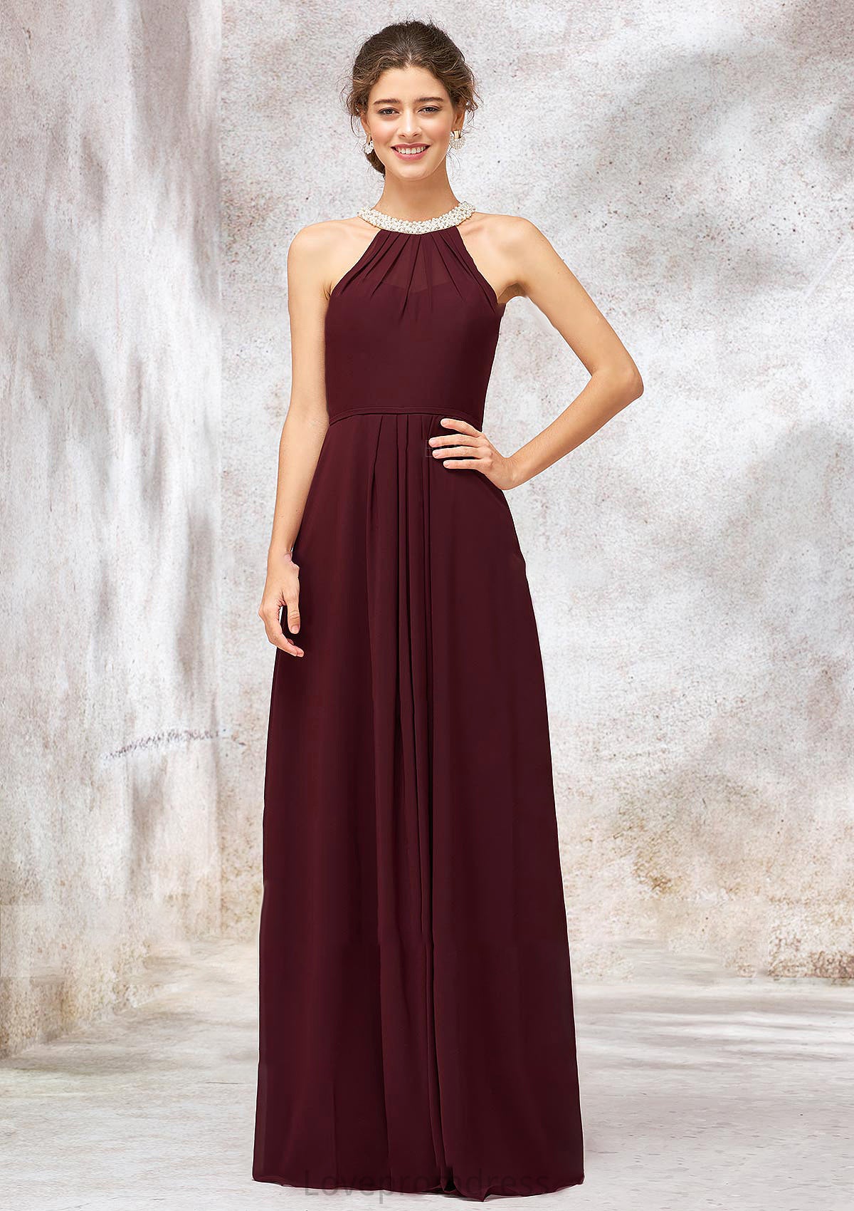 Sleeveless Scoop Neck Long/Floor-Length Chiffon A-line/Princess Bridesmaid Dresses With Pleated Beading Maryjane DYP0025406