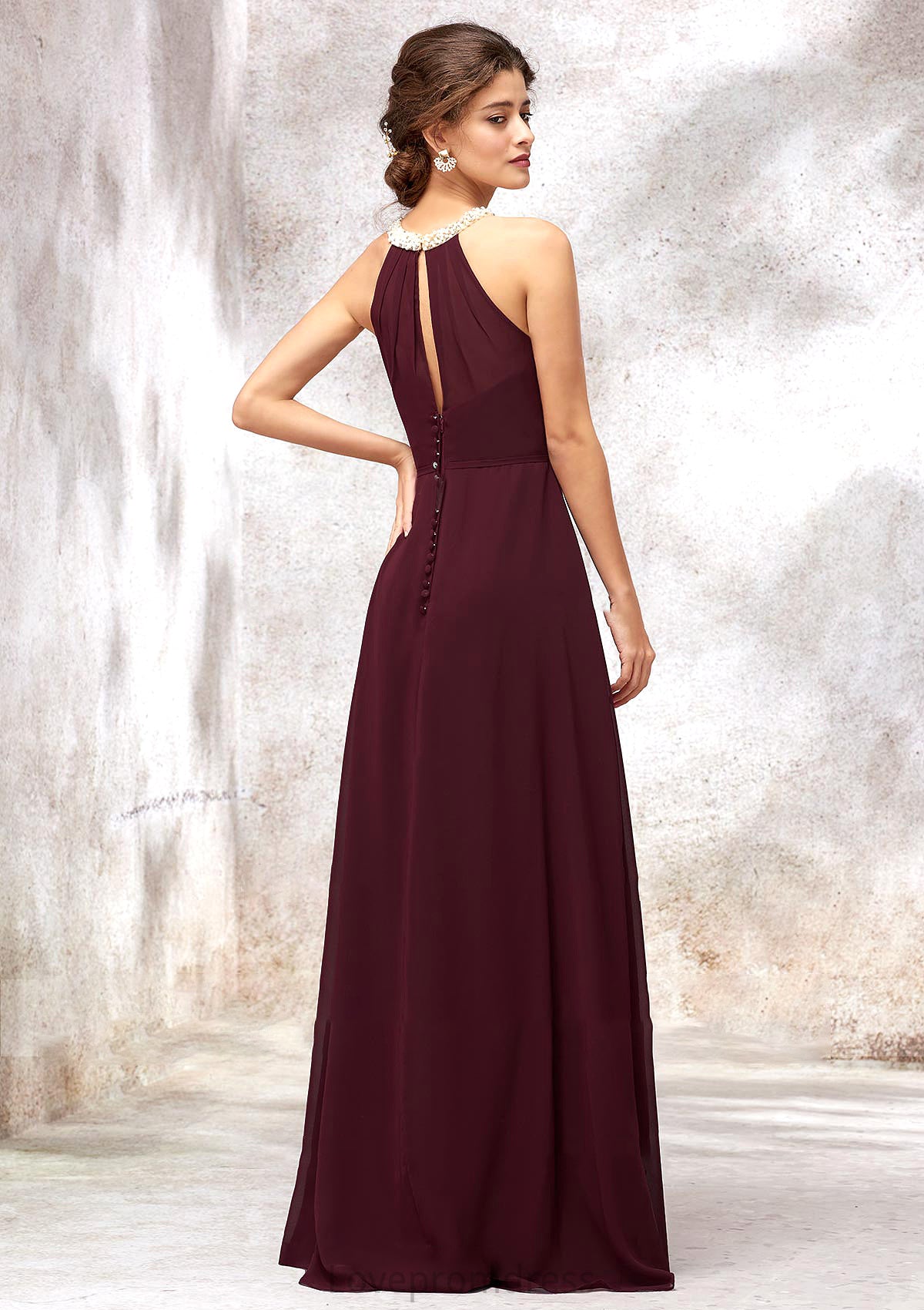 Sleeveless Scoop Neck Long/Floor-Length Chiffon A-line/Princess Bridesmaid Dresses With Pleated Beading Maryjane DYP0025406