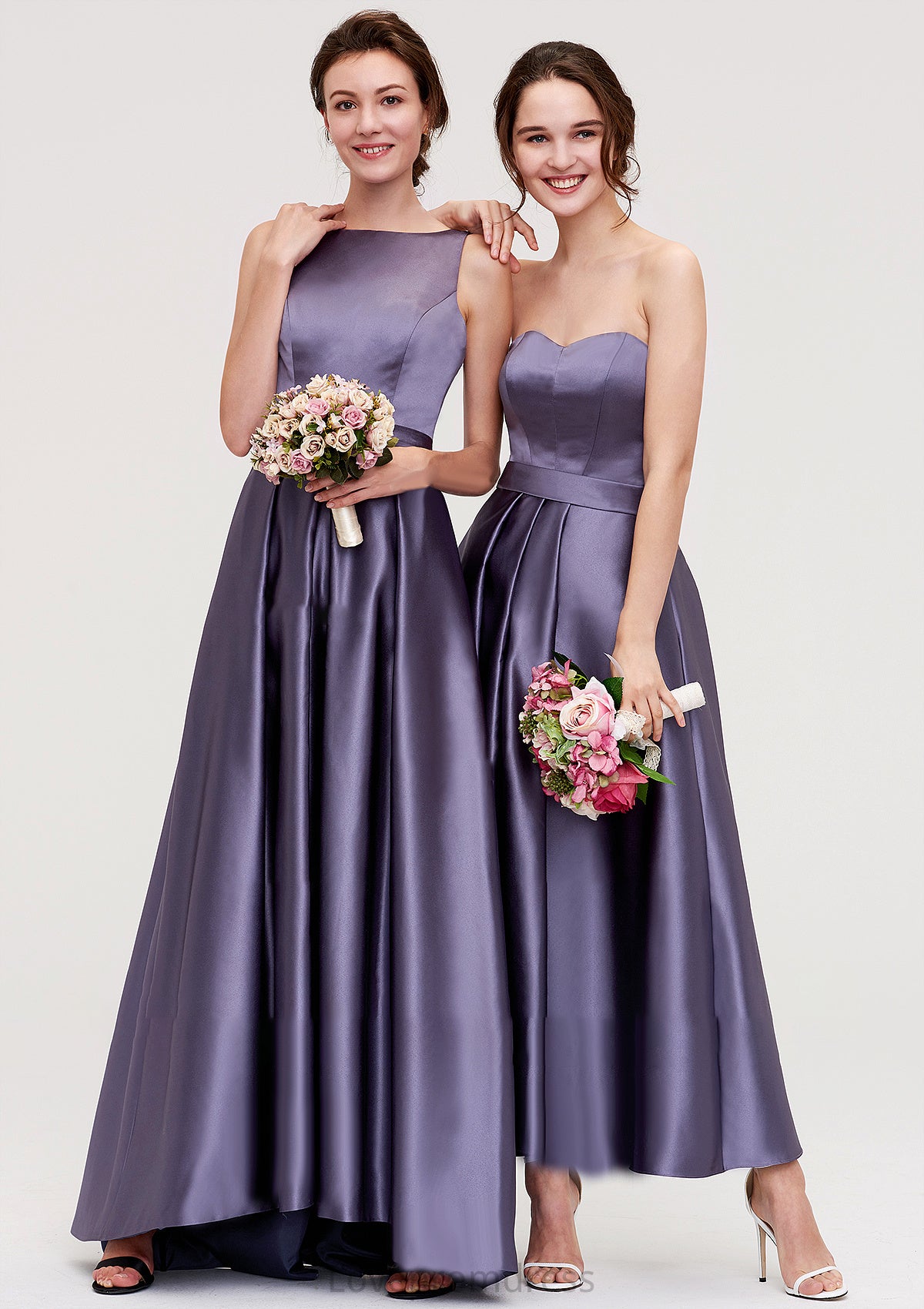 Sweetheart Sleeveless A-line/Princess Satin Ankle-Length Bridesmaid Dresses With Pleated Alia DYP0025408