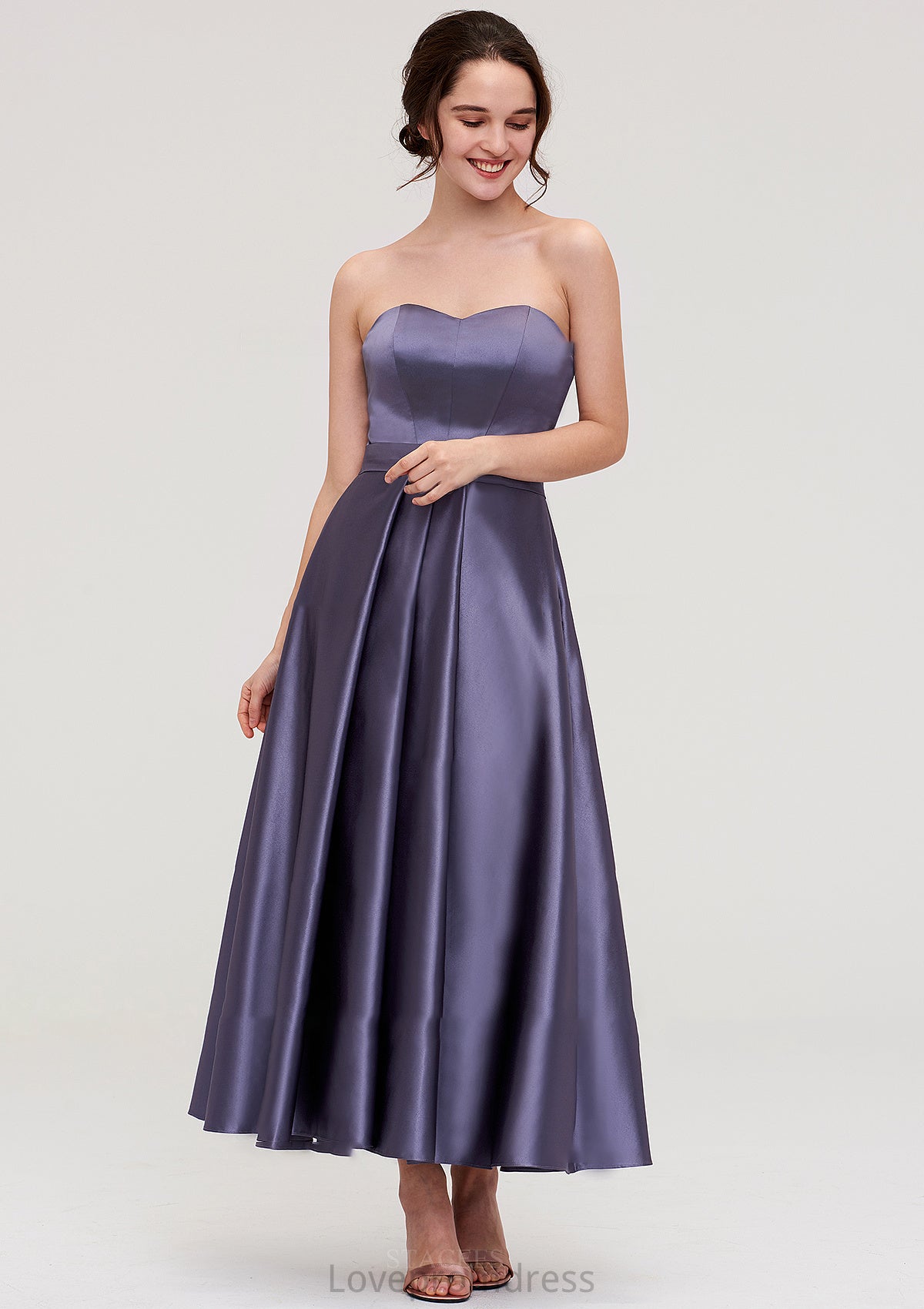 Sweetheart Sleeveless A-line/Princess Satin Ankle-Length Bridesmaid Dresses With Pleated Alia DYP0025408