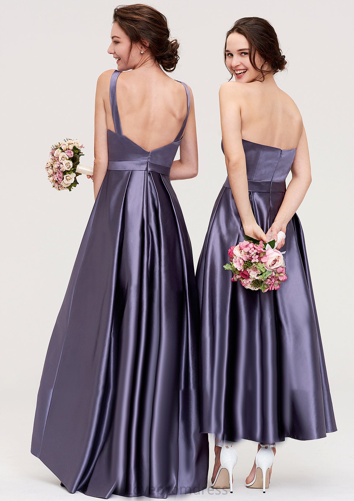 Sweetheart Sleeveless A-line/Princess Satin Ankle-Length Bridesmaid Dresses With Pleated Alia DYP0025408