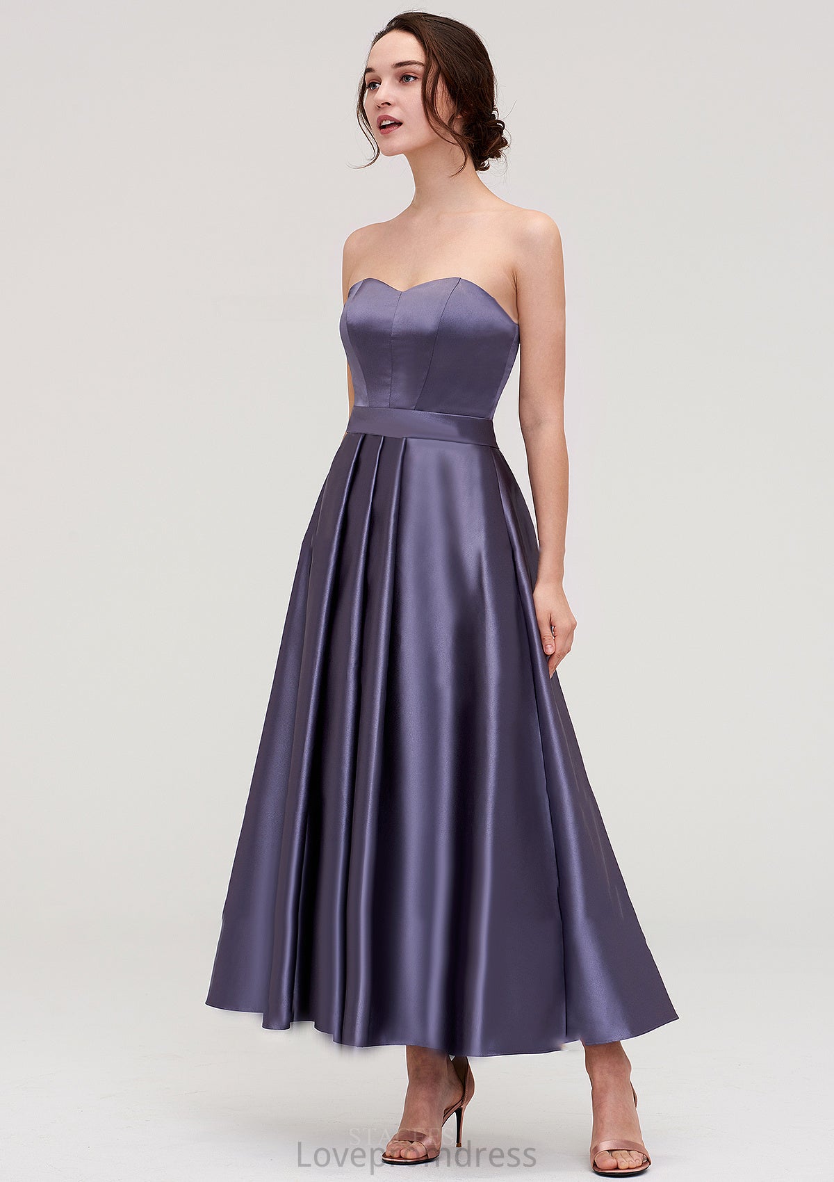 Sweetheart Sleeveless A-line/Princess Satin Ankle-Length Bridesmaid Dresses With Pleated Alia DYP0025408