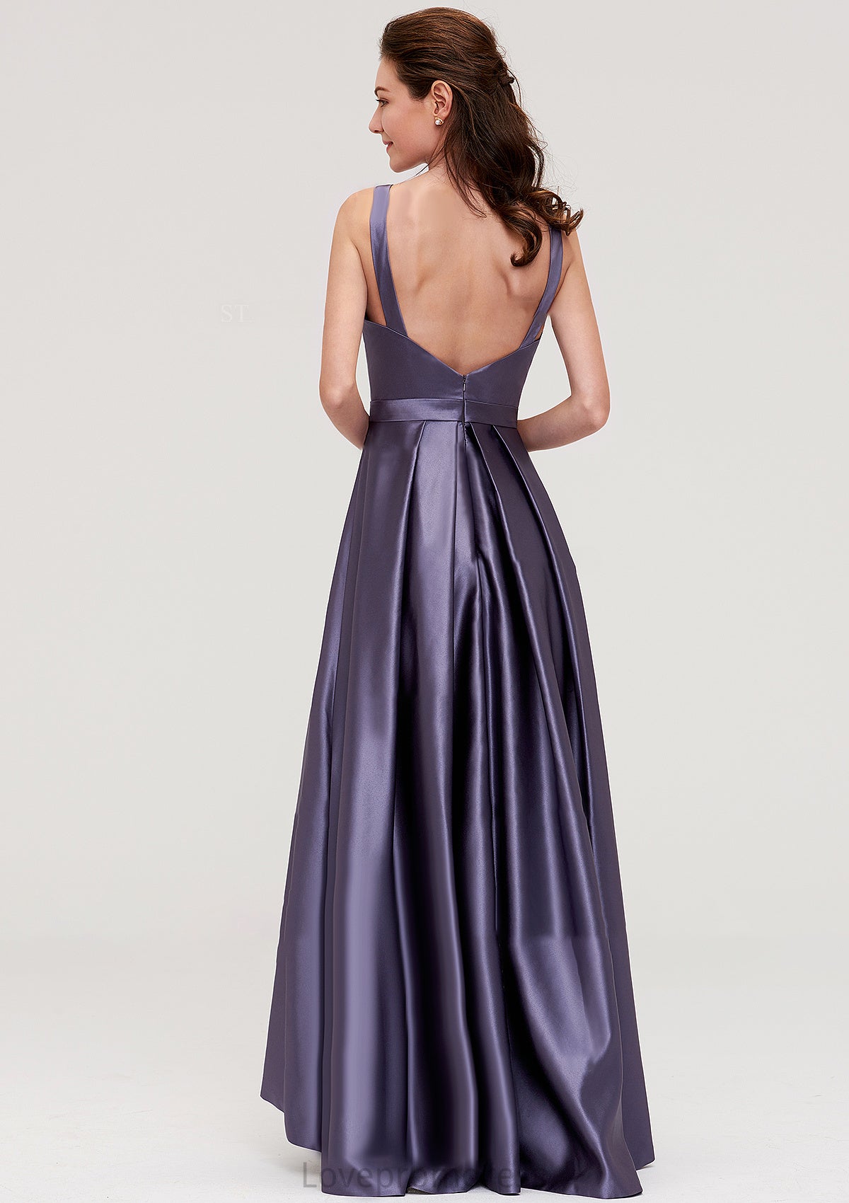 Sleeveless Bateau Ankle-Length Satin A-line/Princess Bridesmaid Dresses With Pleated Sanaa DYP0025409