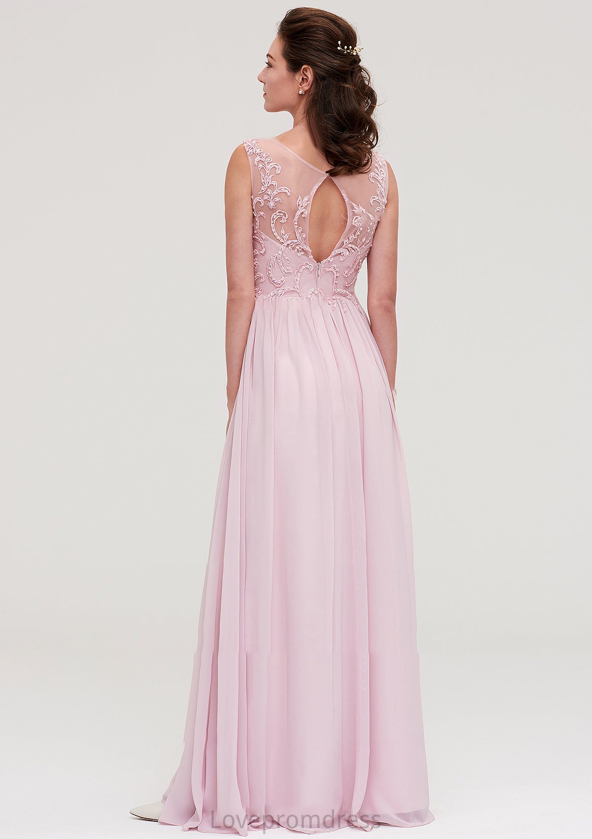 Sleeveless V Neck A-line/Princess Chiffon Long/Floor-Length Bridesmaid Dresseses With Beading Appliqued Mildred DYP0025410