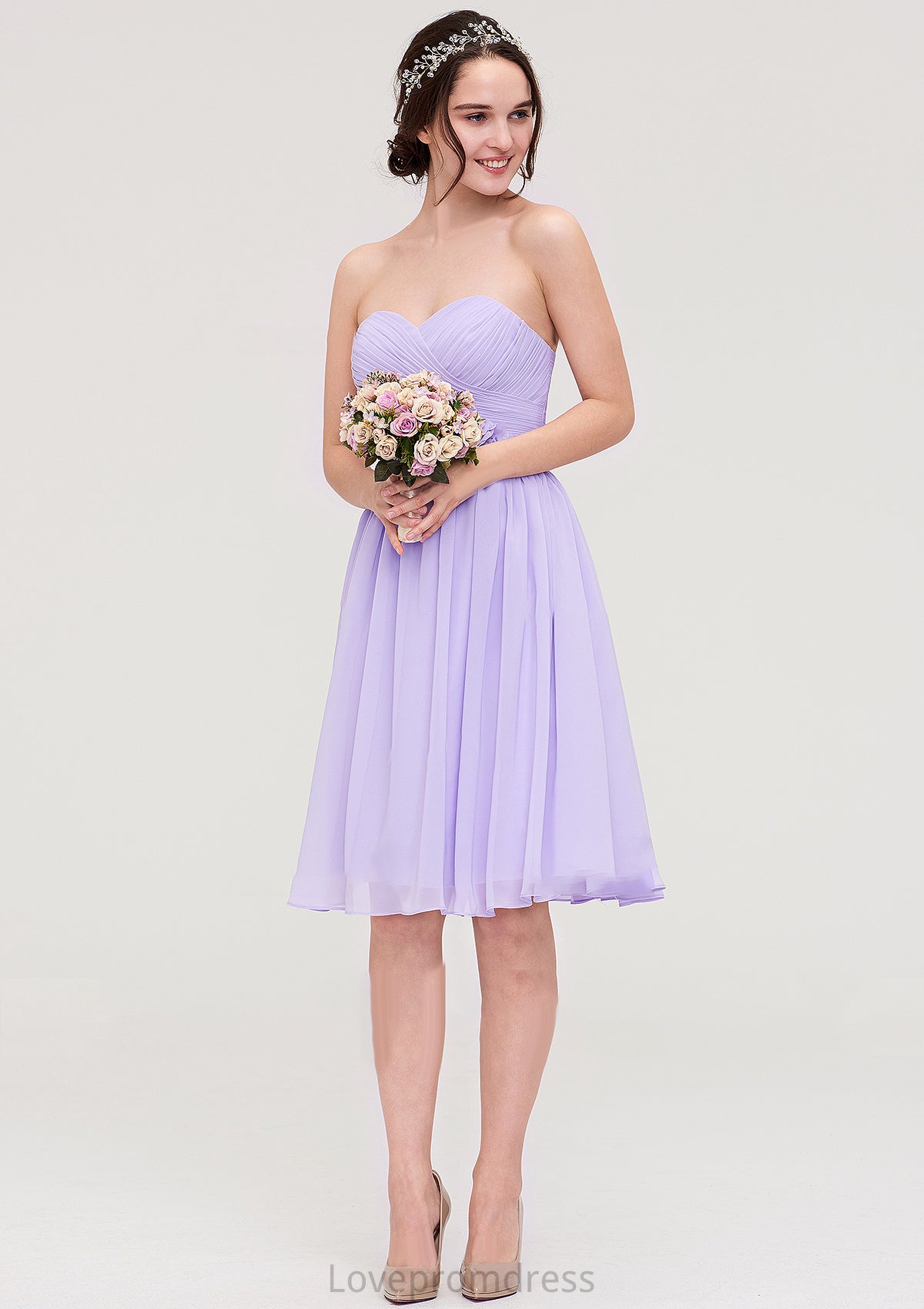 Sleeveless Sweetheart Chiffon Knee-Length A-line/Princess Bridesmaid Dresses With Pleated Flowers Aylin DYP0025413