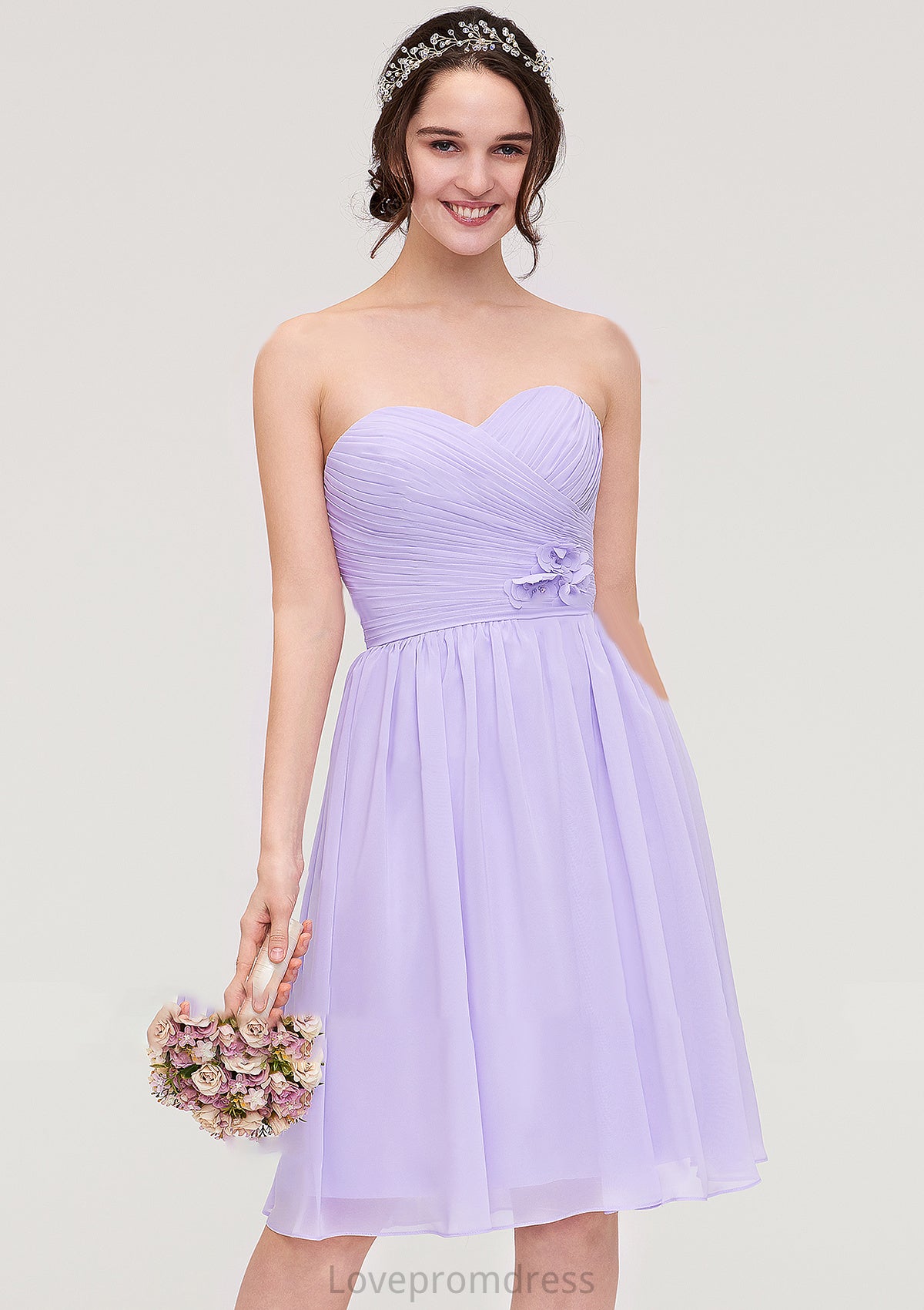 Sleeveless Sweetheart Chiffon Knee-Length A-line/Princess Bridesmaid Dresses With Pleated Flowers Aylin DYP0025413