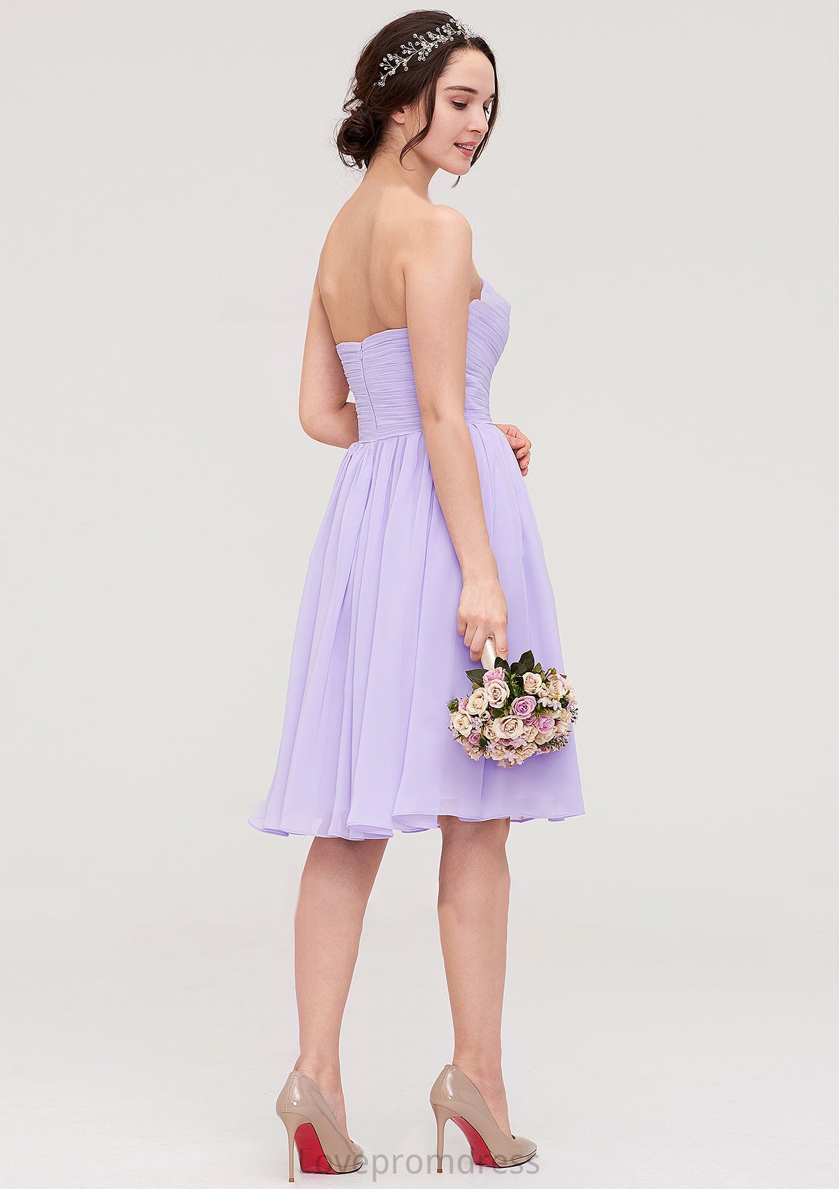 Sleeveless Sweetheart Chiffon Knee-Length A-line/Princess Bridesmaid Dresses With Pleated Flowers Aylin DYP0025413