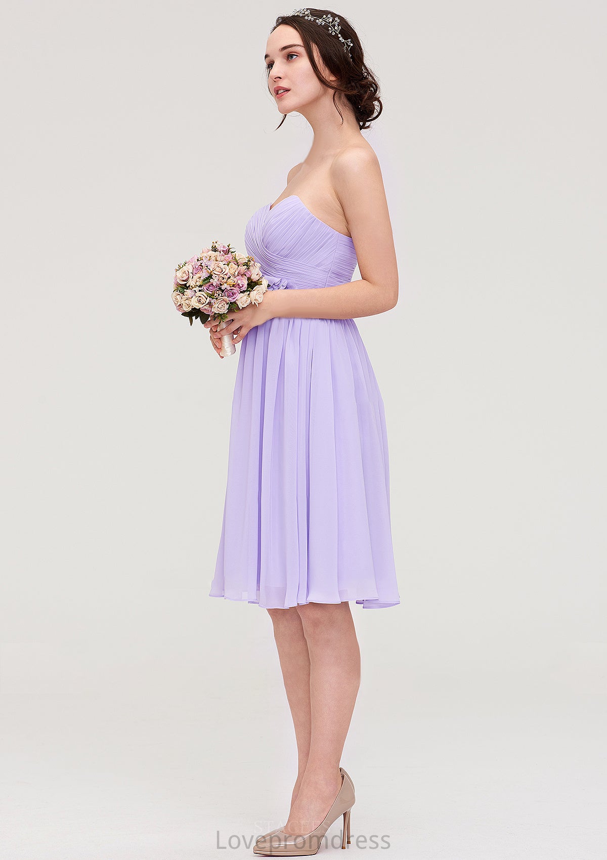 Sleeveless Sweetheart Chiffon Knee-Length A-line/Princess Bridesmaid Dresses With Pleated Flowers Aylin DYP0025413