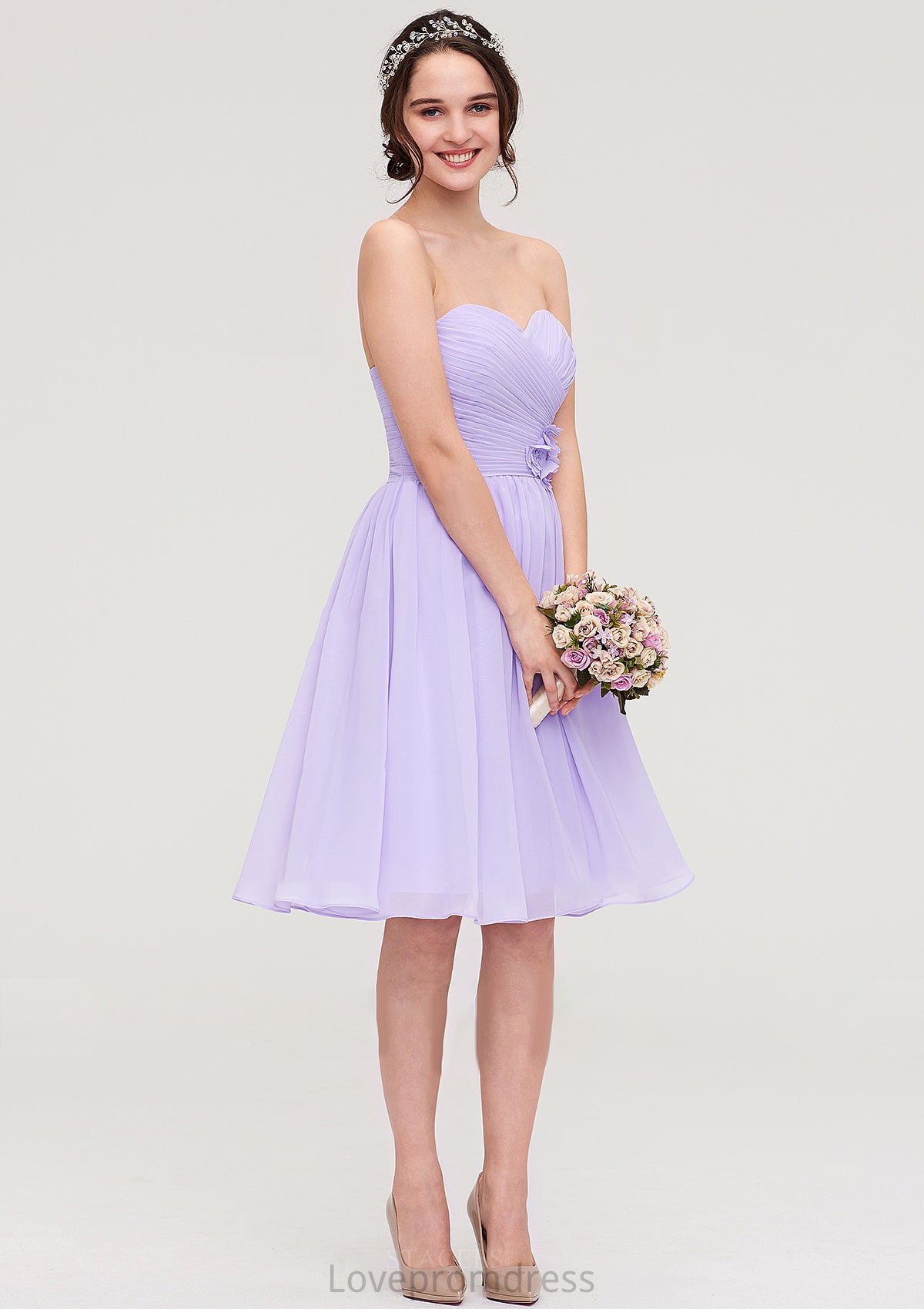 Sleeveless Sweetheart Chiffon Knee-Length A-line/Princess Bridesmaid Dresses With Pleated Flowers Aylin DYP0025413